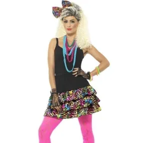 80s Party Girl Multi Coloured Skirt Headpiece Necklace Adult Kit