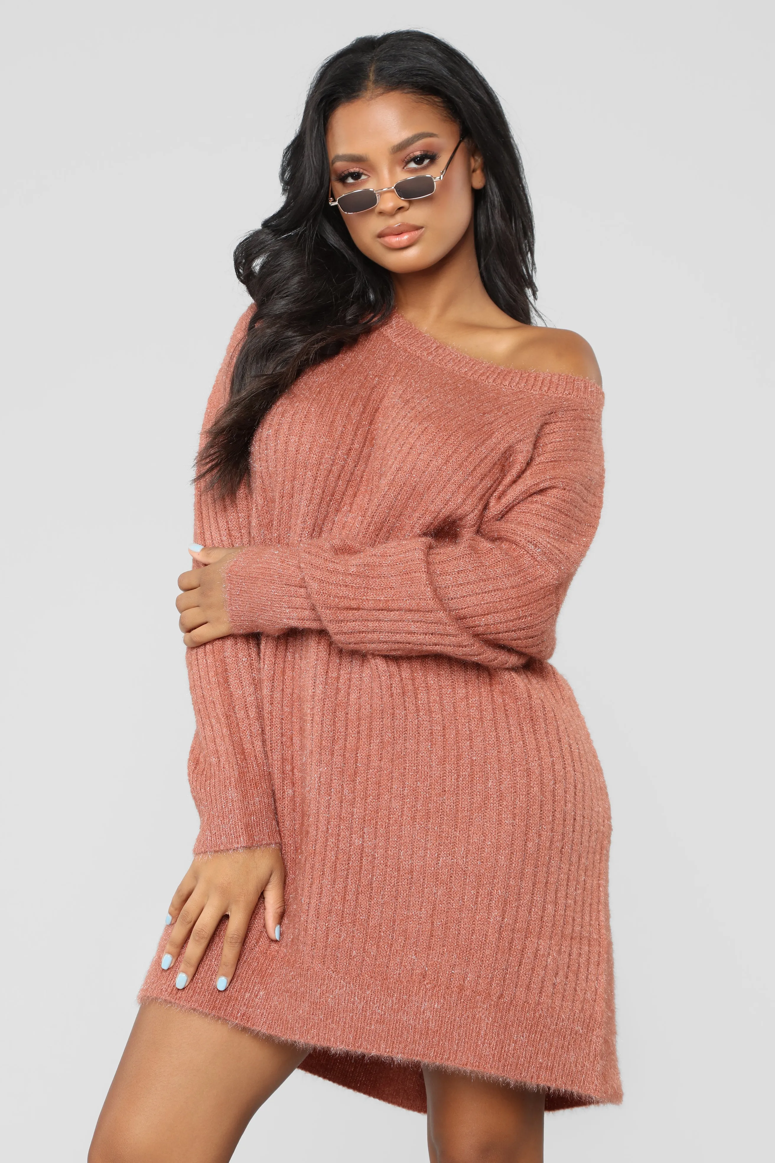 Alice Fuzzy Tunic Sweater - Mauve