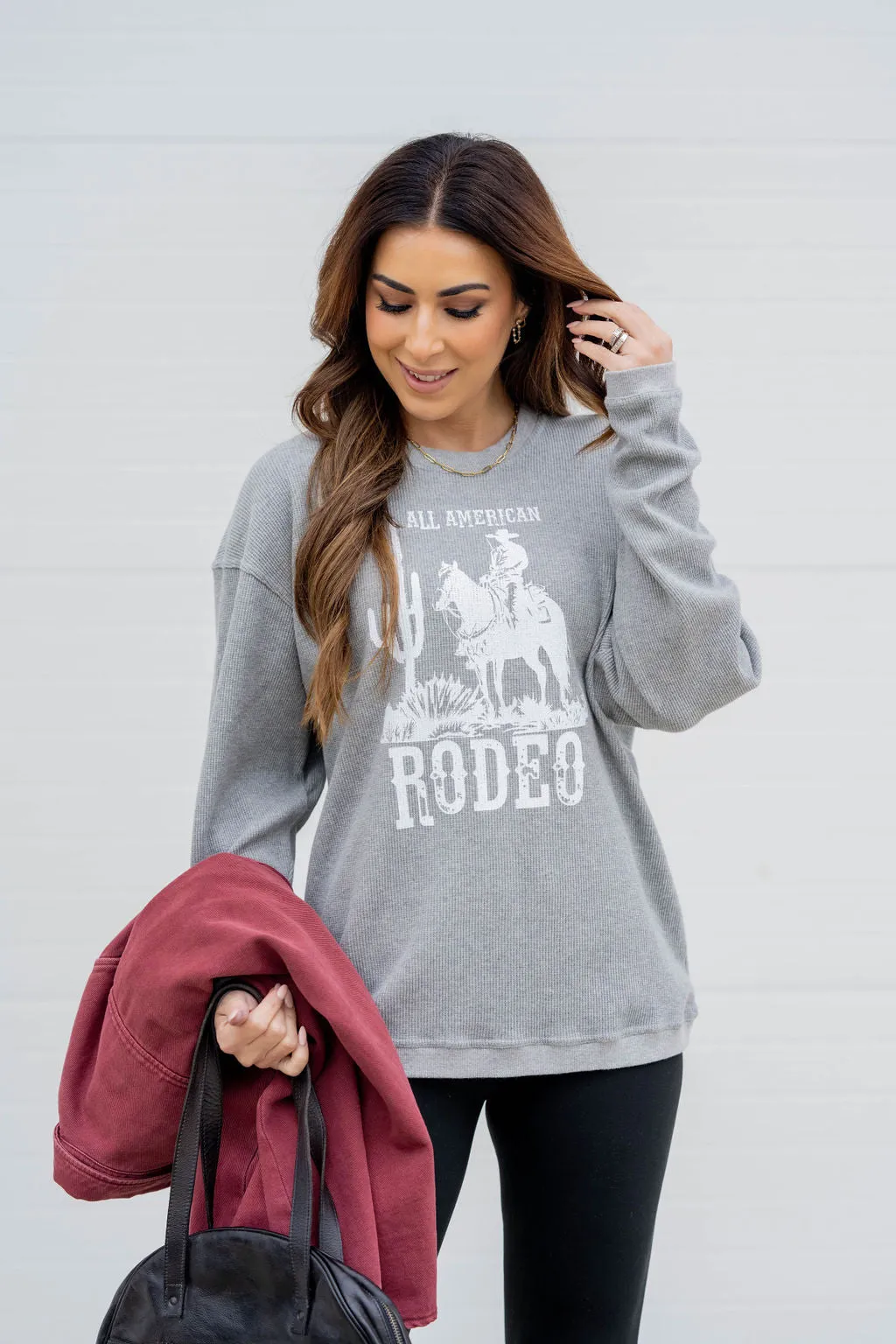 All American Rodeo Waffled Graphic Crewneck