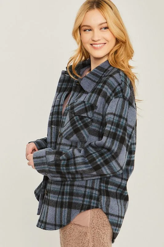 amanda navy woven plaid shacket