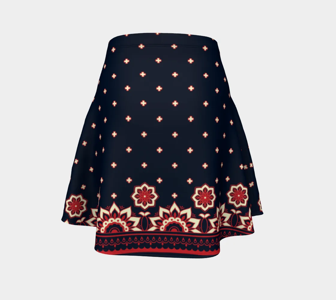 Arabesque Print Flare Skirt