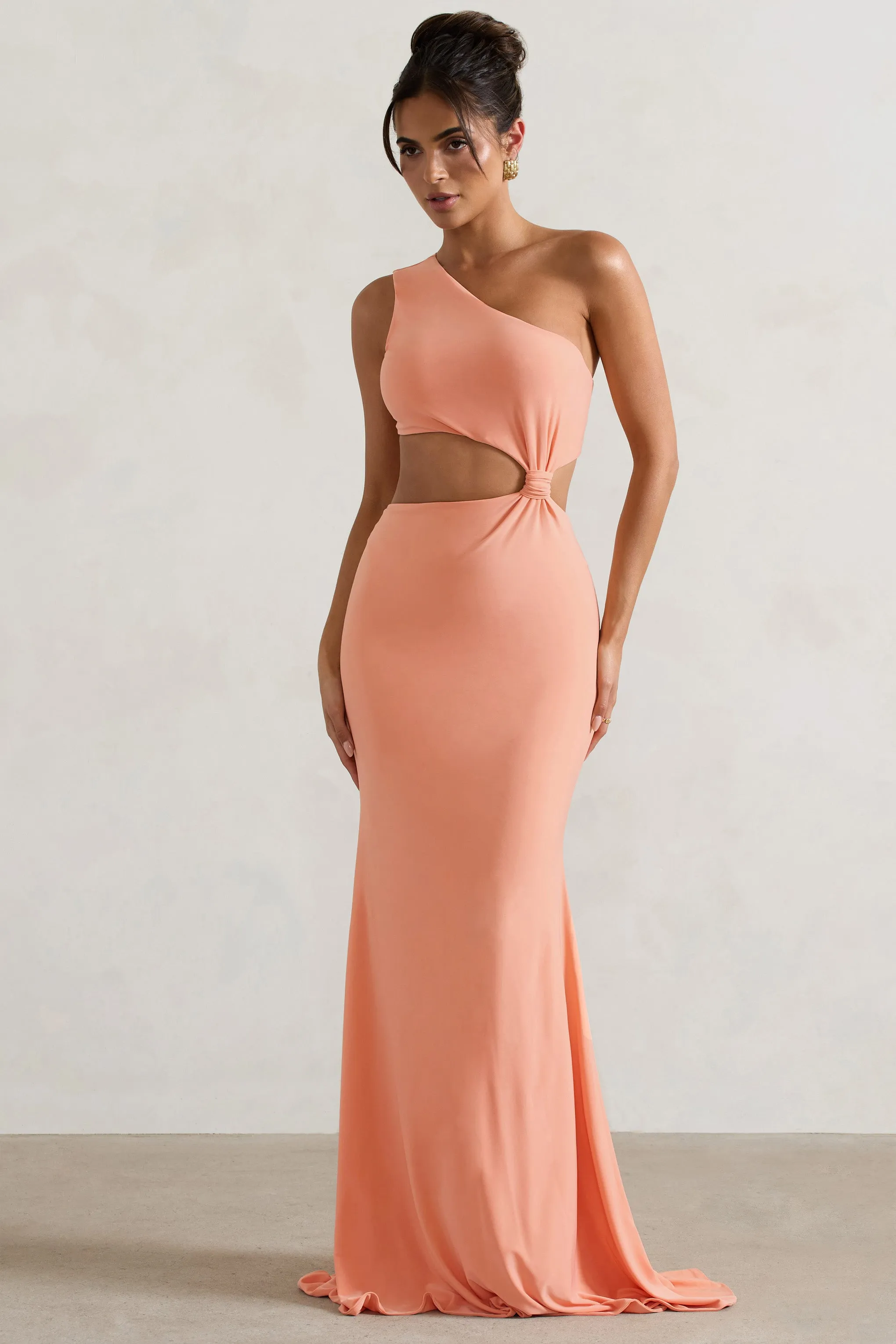 Aspyn | Coral Asymmetric Twisted Cut-Out Fishtail Maxi Dress