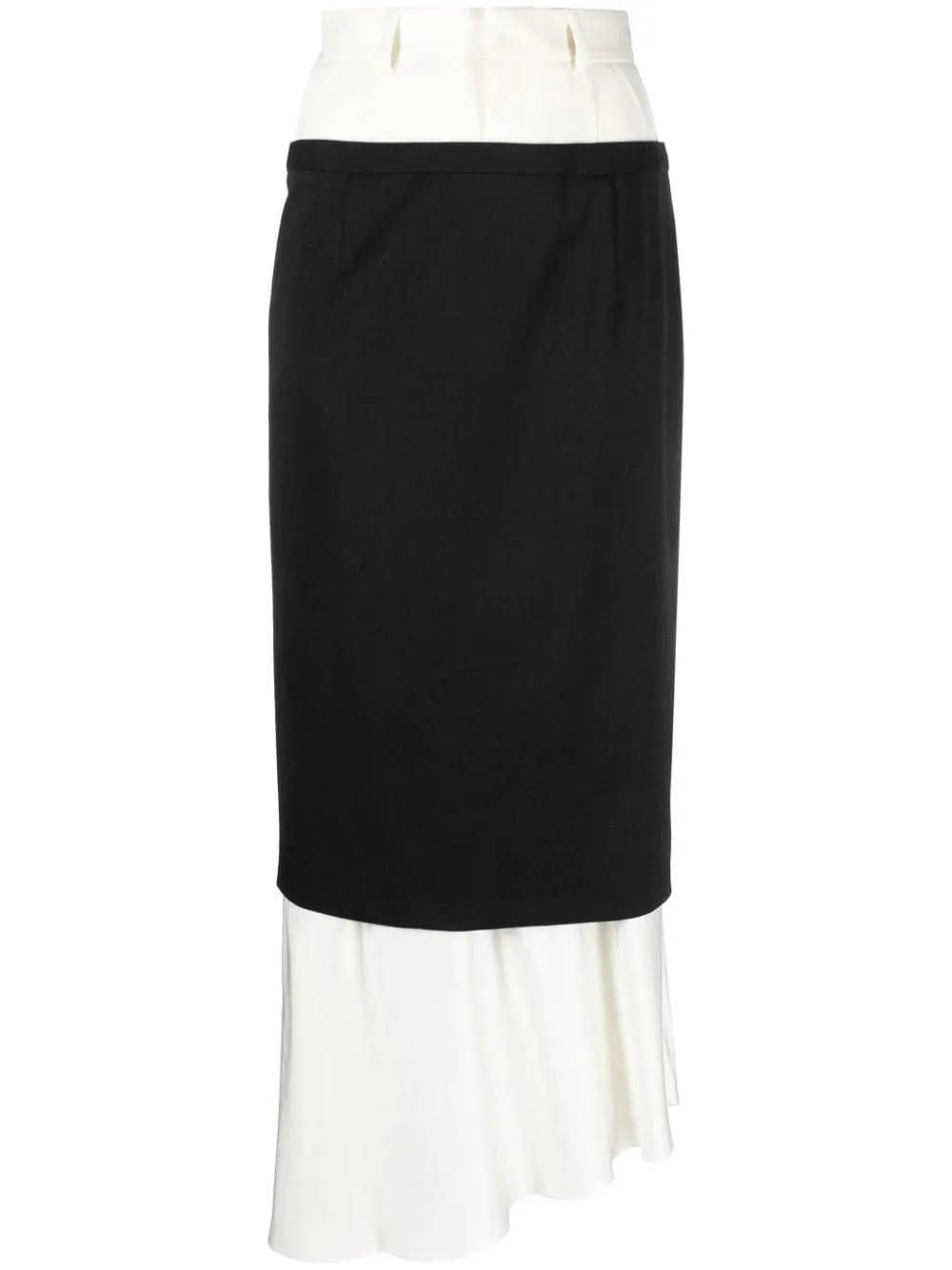 ASYMMETRIC LAYERED VIRGIN WOOL BLEND MIDI SKIRT