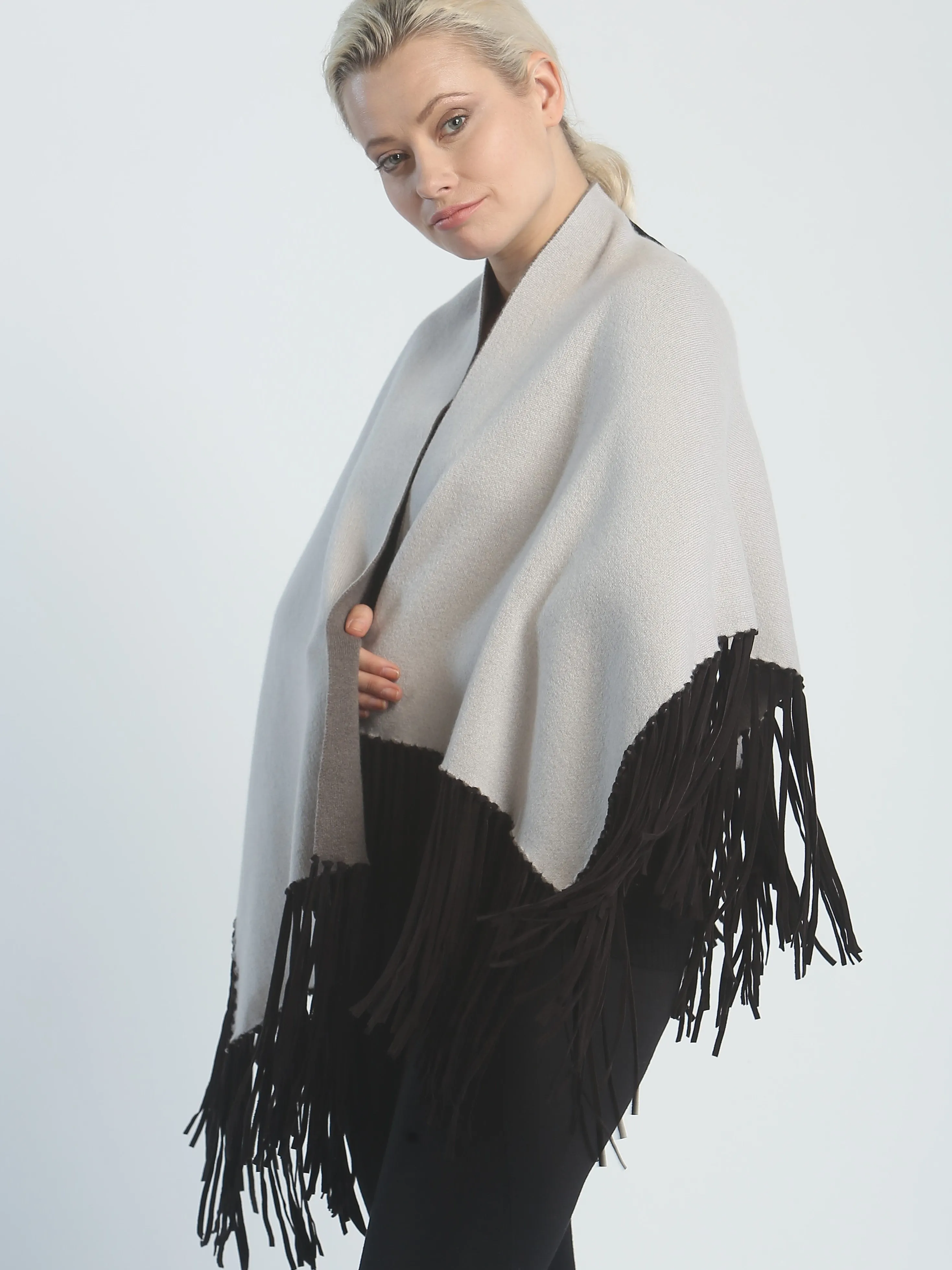 Asymmetrical Reversible Fringed Wrap