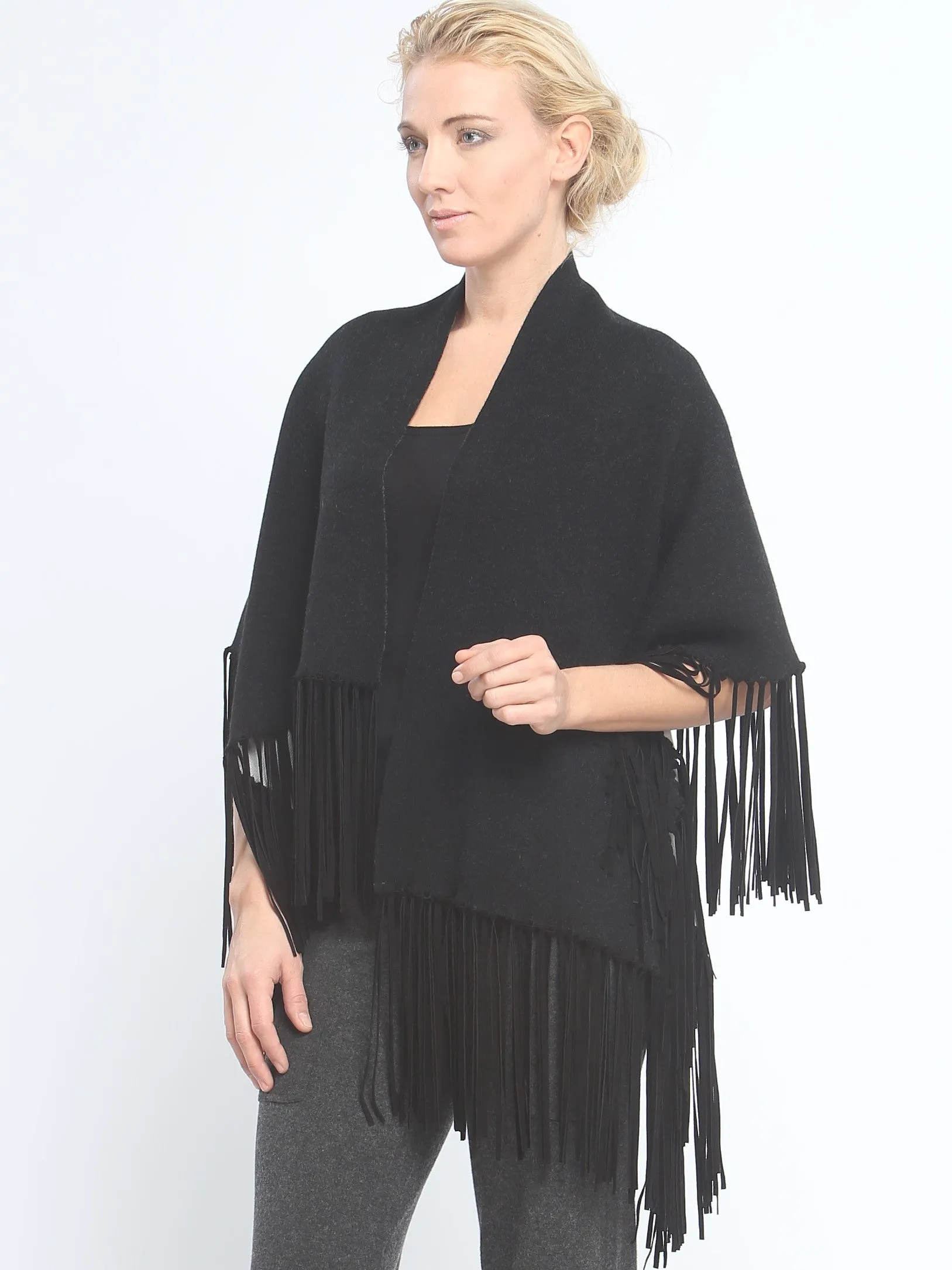 Asymmetrical Reversible Fringed Wrap