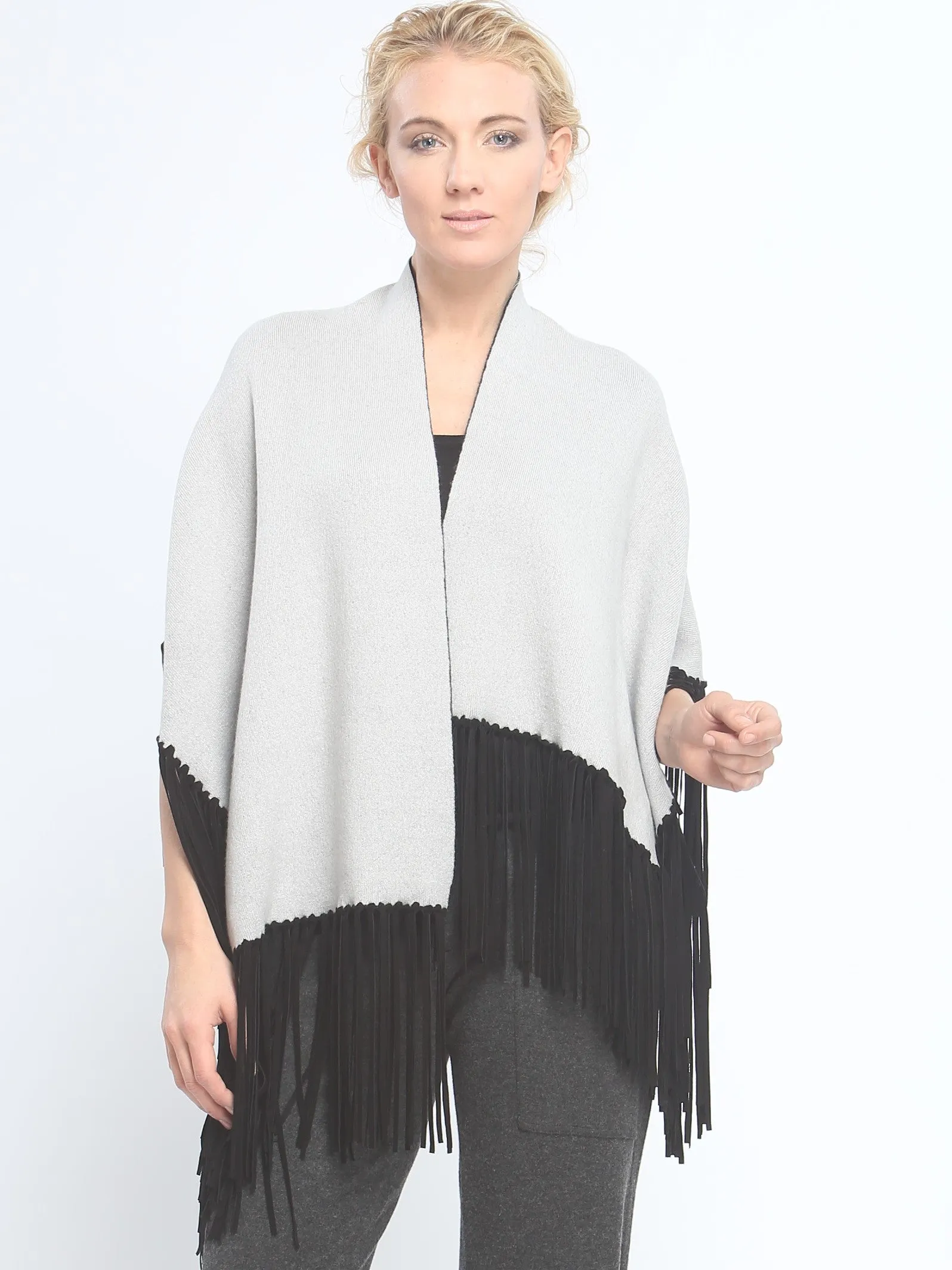 Asymmetrical Reversible Fringed Wrap