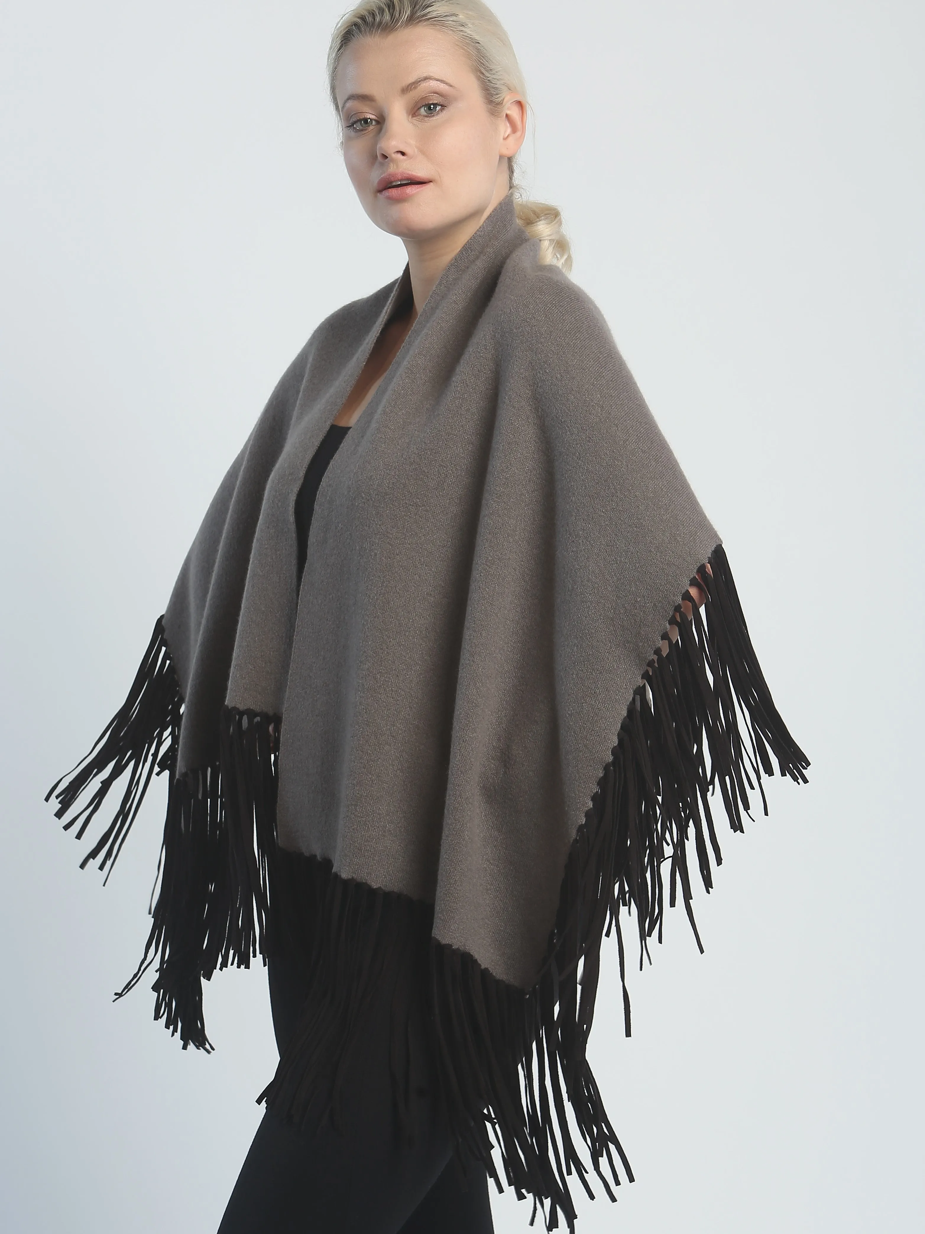 Asymmetrical Reversible Fringed Wrap