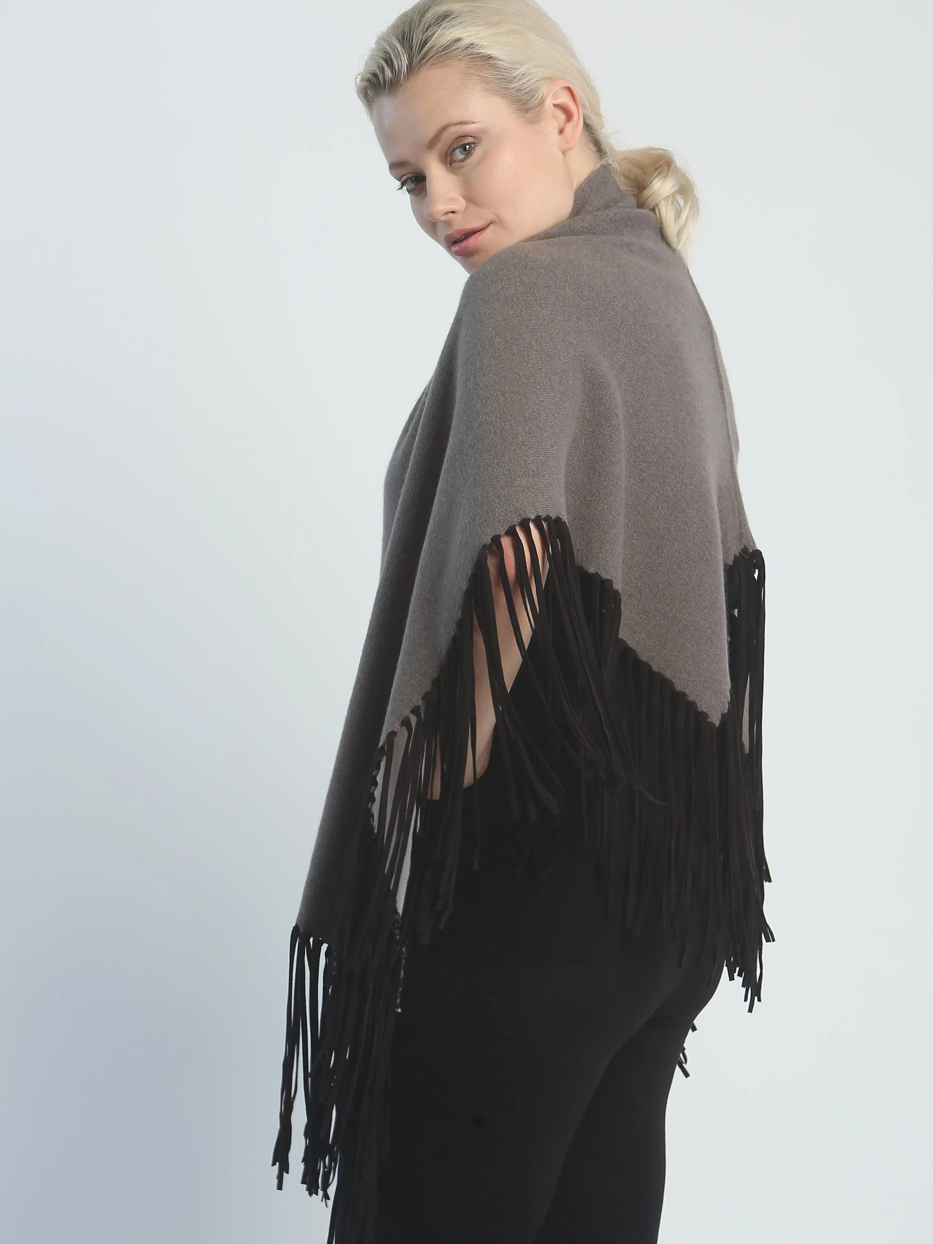 Asymmetrical Reversible Fringed Wrap