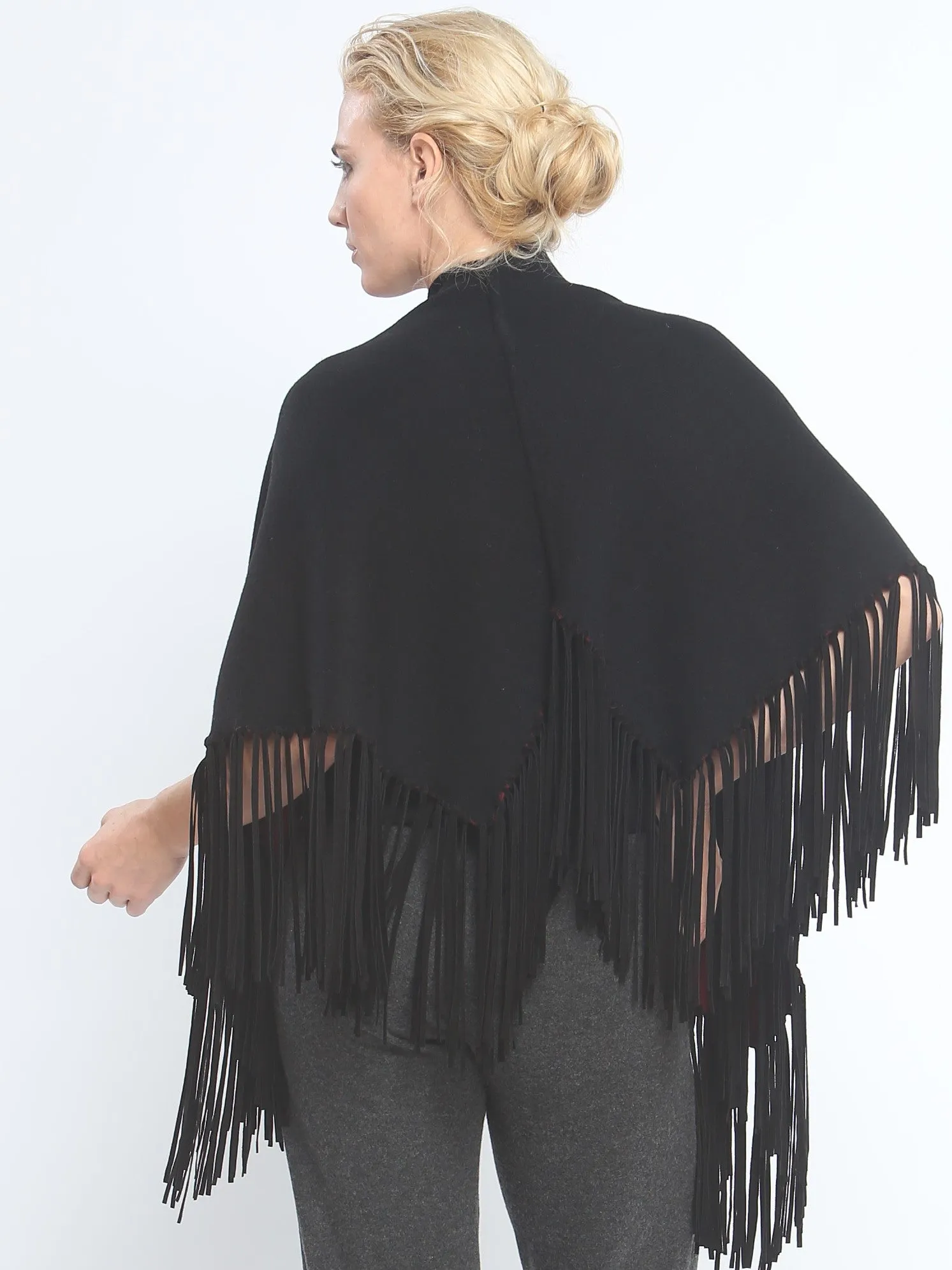 Asymmetrical Reversible Fringed Wrap