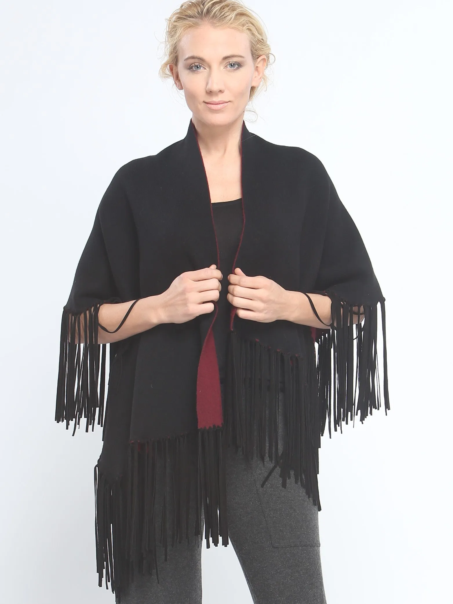 Asymmetrical Reversible Fringed Wrap