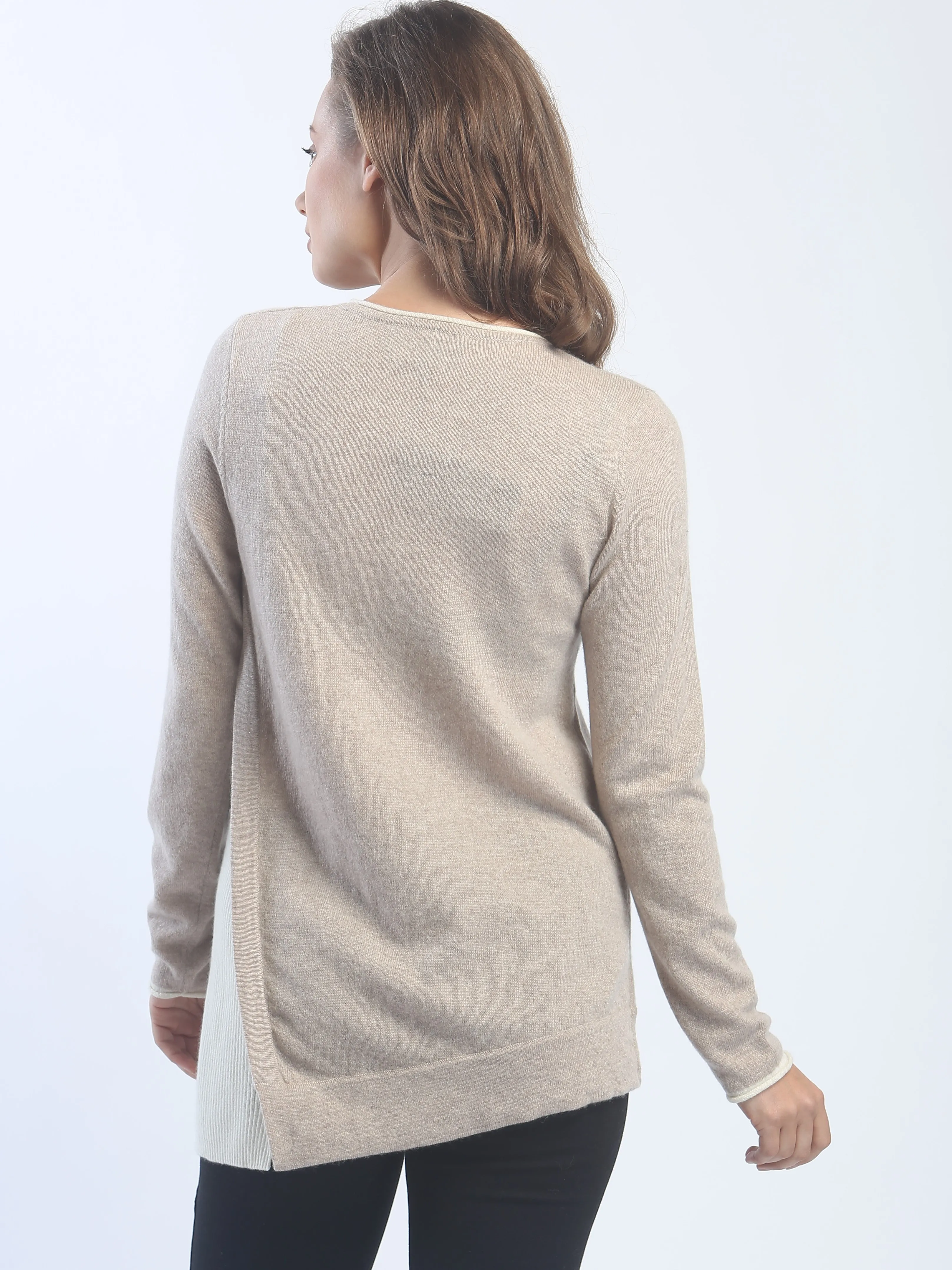 Asymmetrical Side Detailed Crewneck in Cashmere