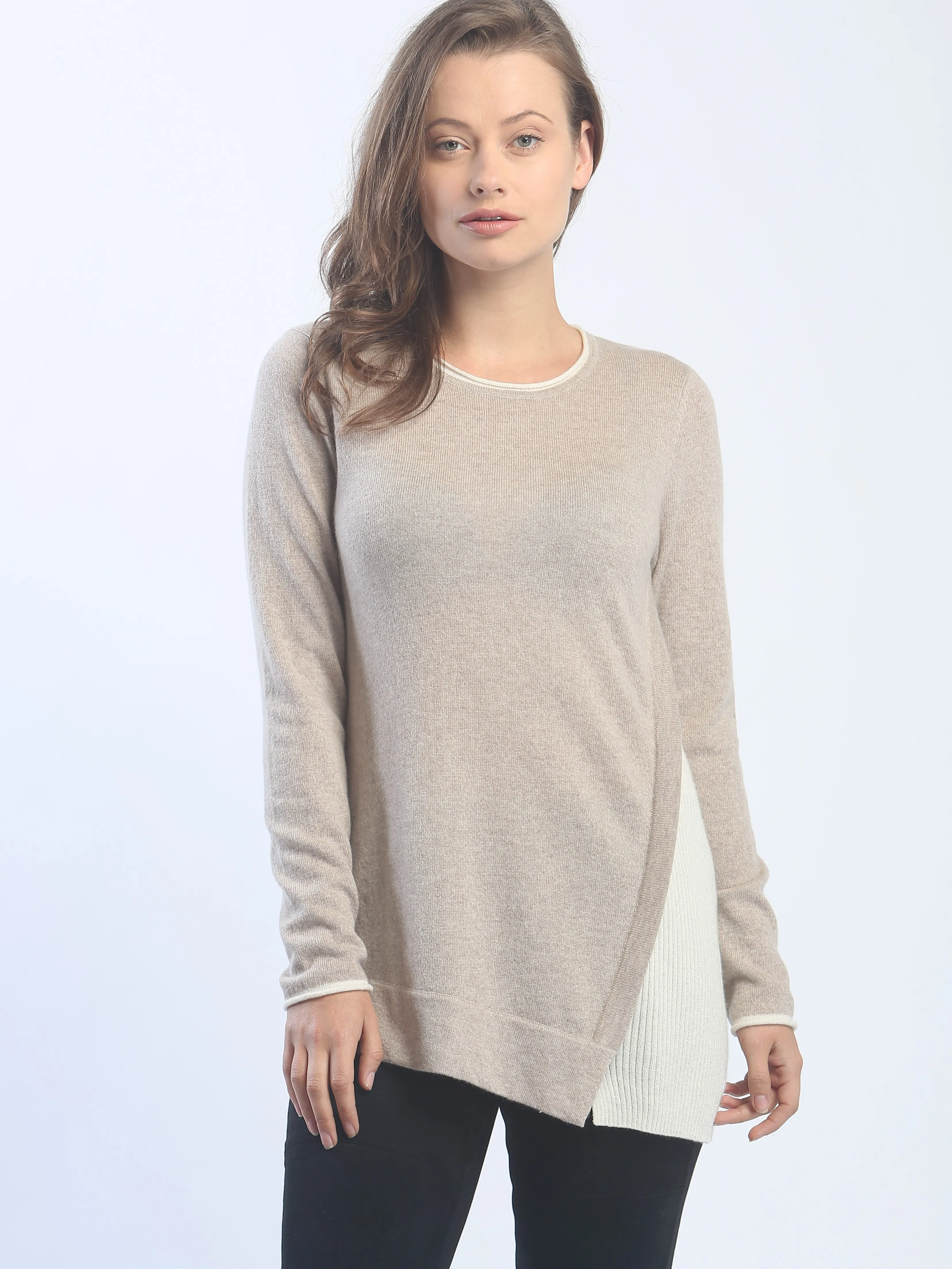 Asymmetrical Side Detailed Crewneck in Cashmere