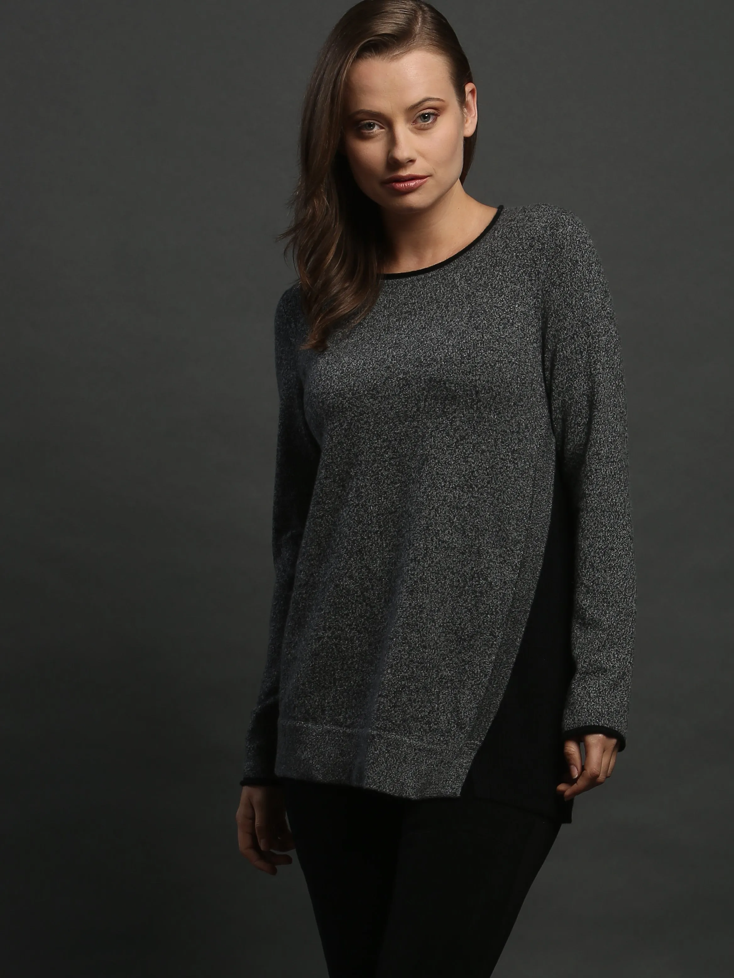 Asymmetrical Side Detailed Crewneck in Cashmere