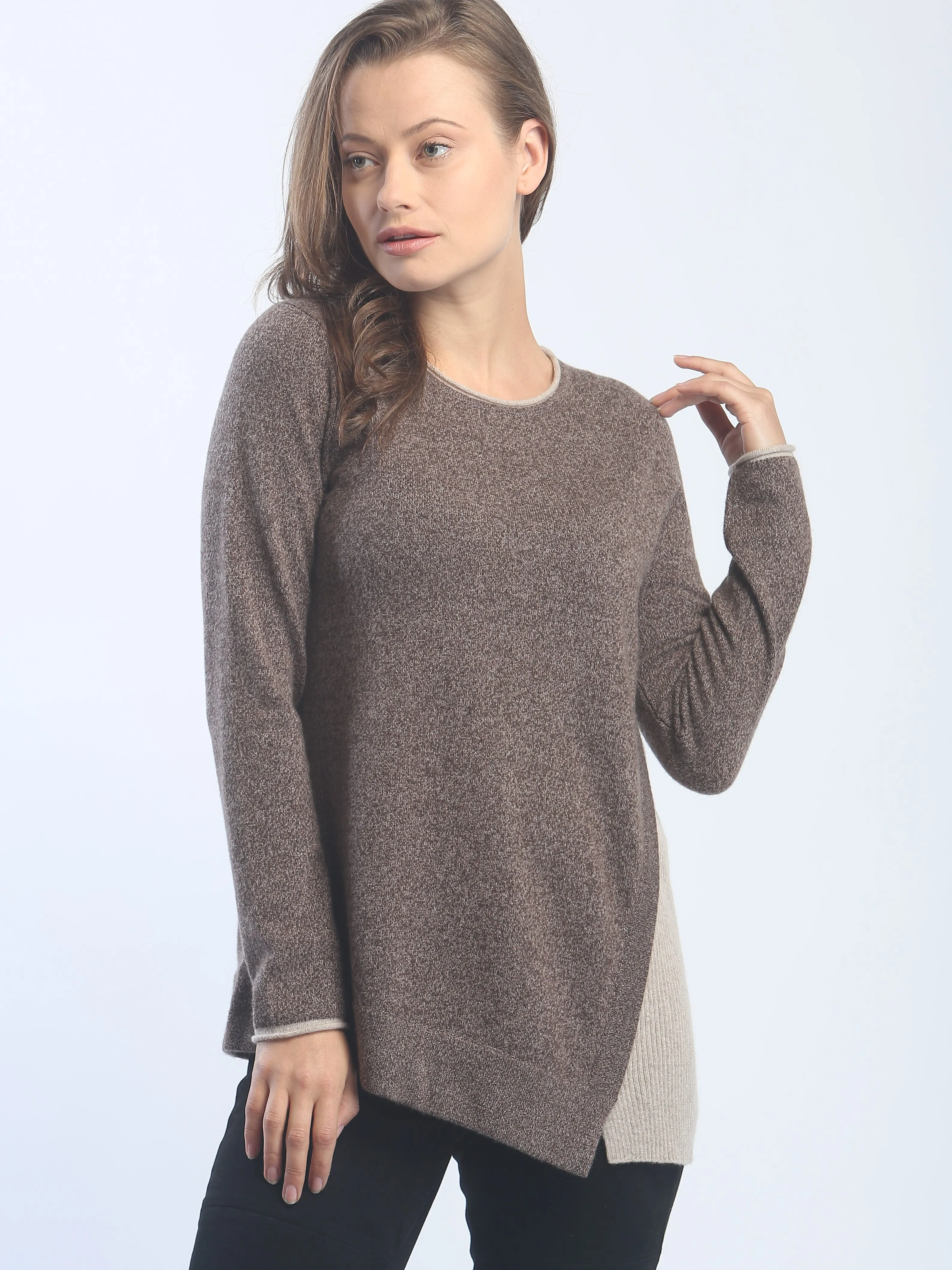 Asymmetrical Side Detailed Crewneck in Cashmere