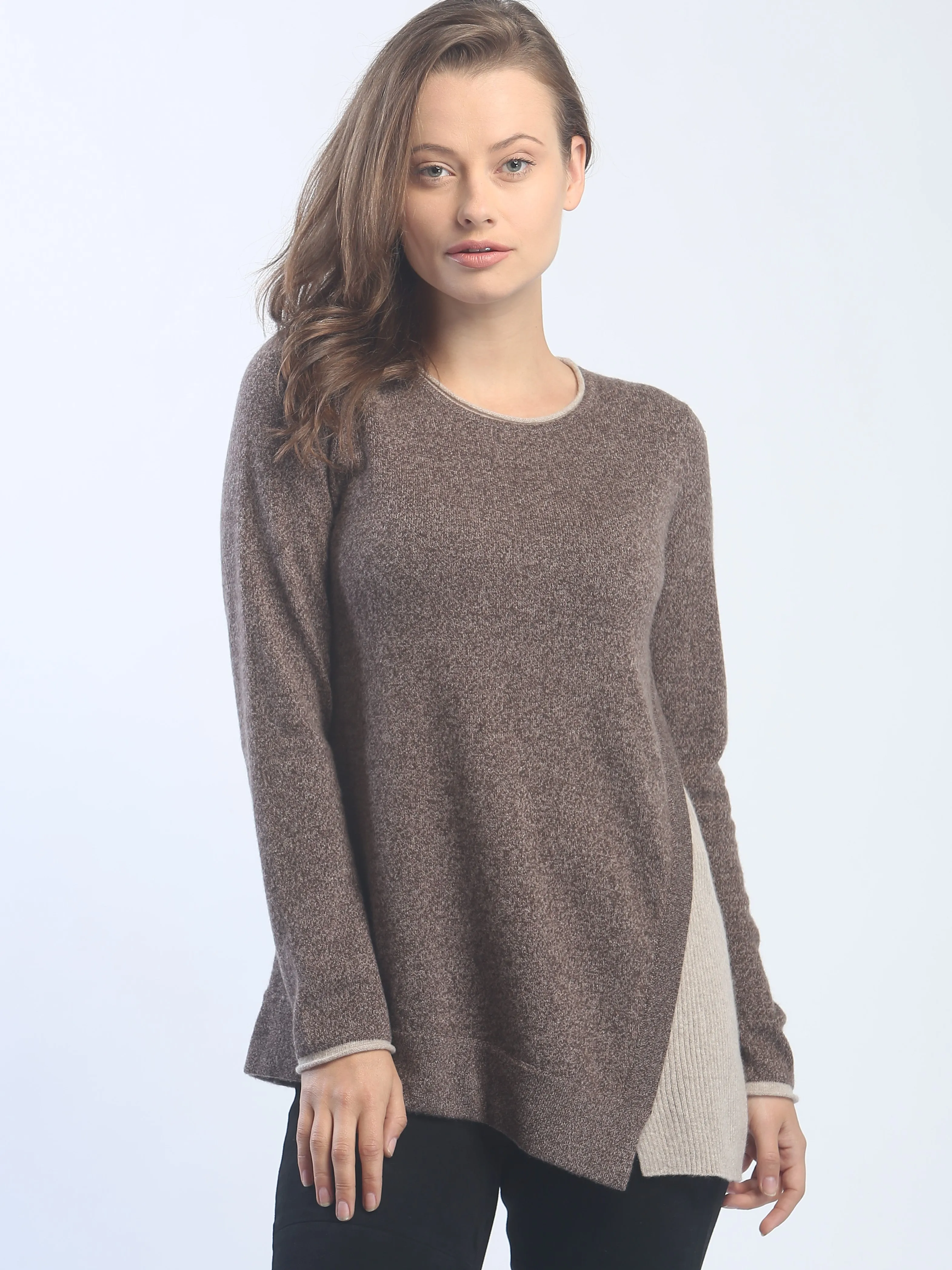 Asymmetrical Side Detailed Crewneck in Cashmere