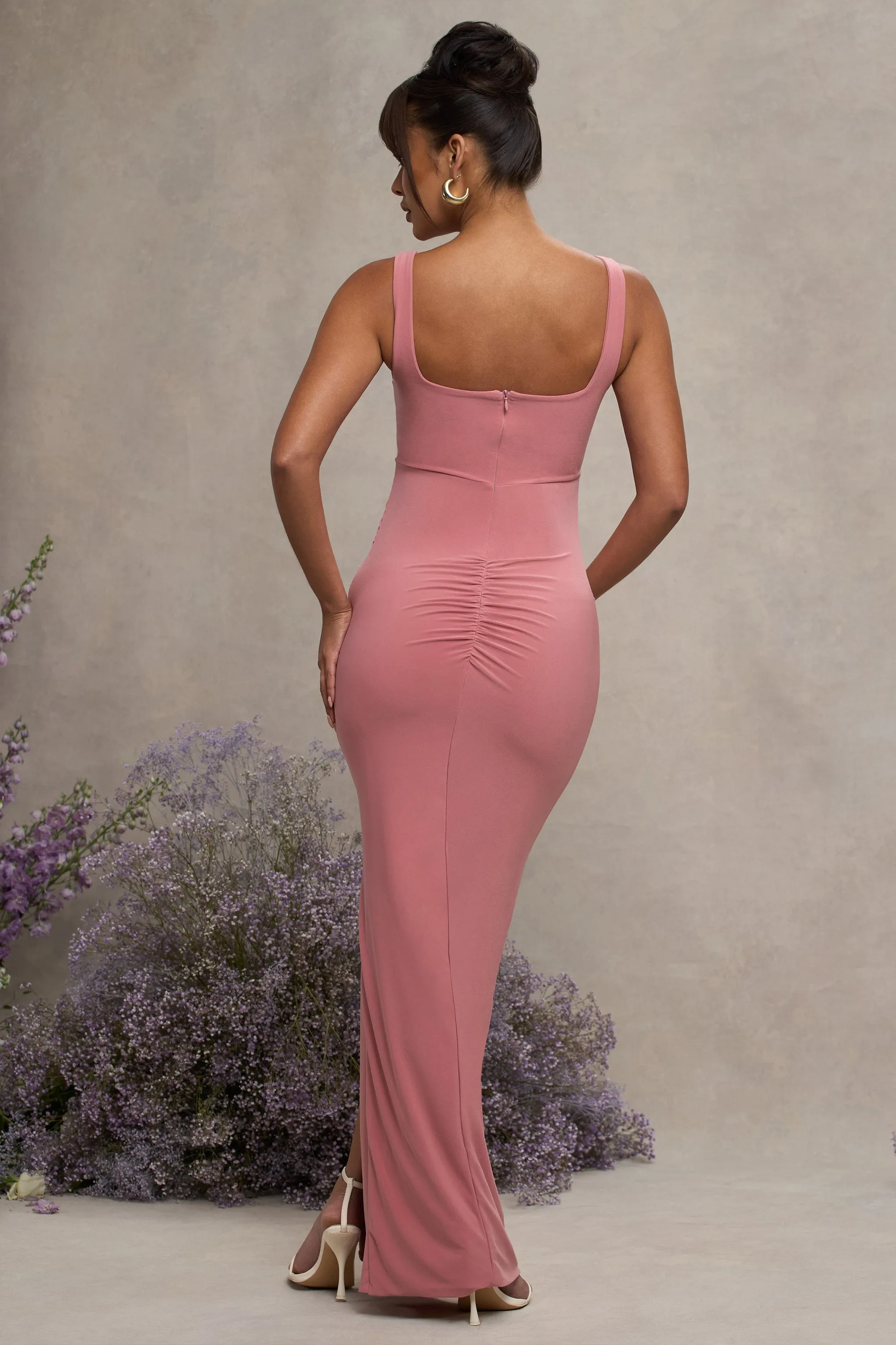 Avril | Blush Square Neck Maternity Maxi Dress with Split