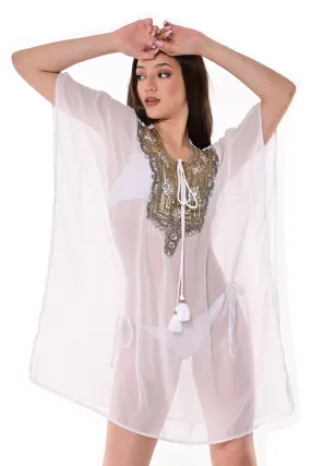 Azucar Ladies Embellished Kaftan Beach Tunic Shear w/Tassels in (3) Colors - LPT1734