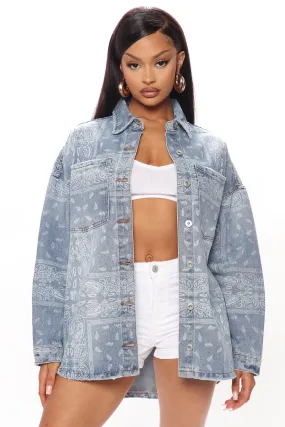 Bandana Babe Denim Shacket - Blue/combo