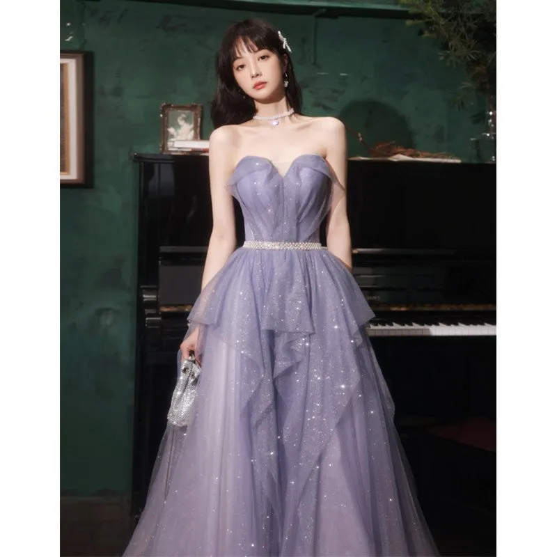 Banquet Evening Dress  New Light Luxury Minority High-End High-Grade Temperament Purple Annual Meeting Host Performance Dress