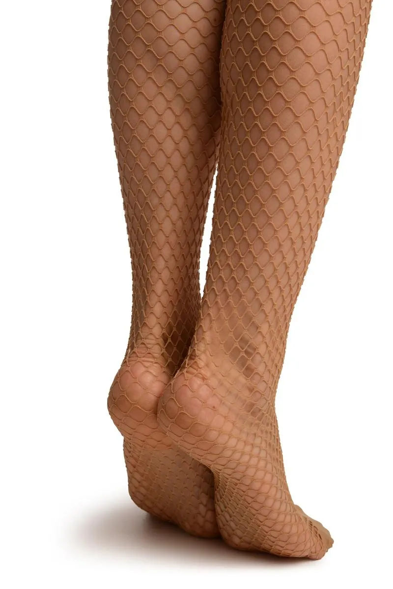 Beige Medium Mesh Luxury Fishnet Tights