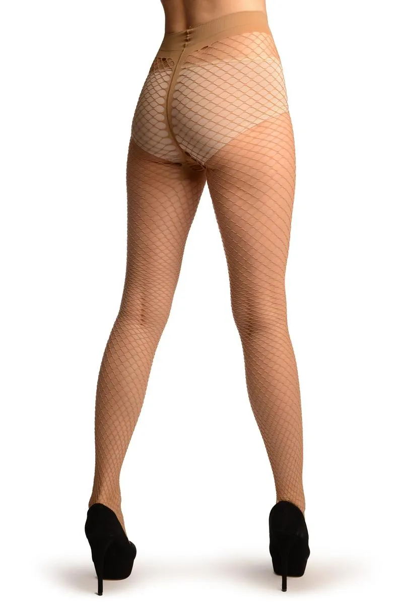 Beige Medium Mesh Luxury Fishnet Tights