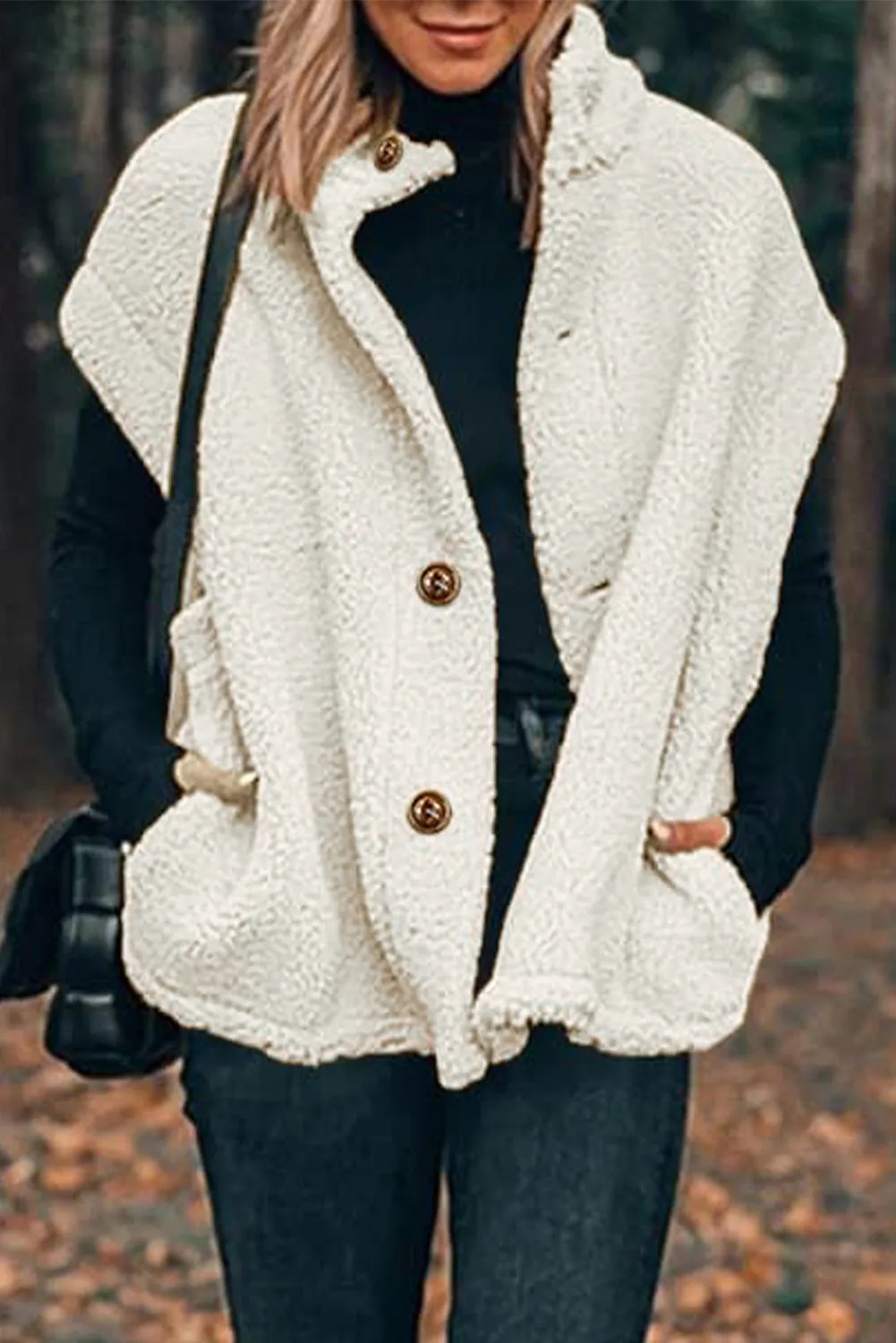 Beige Sherpa Stand Collar Jacket Vest