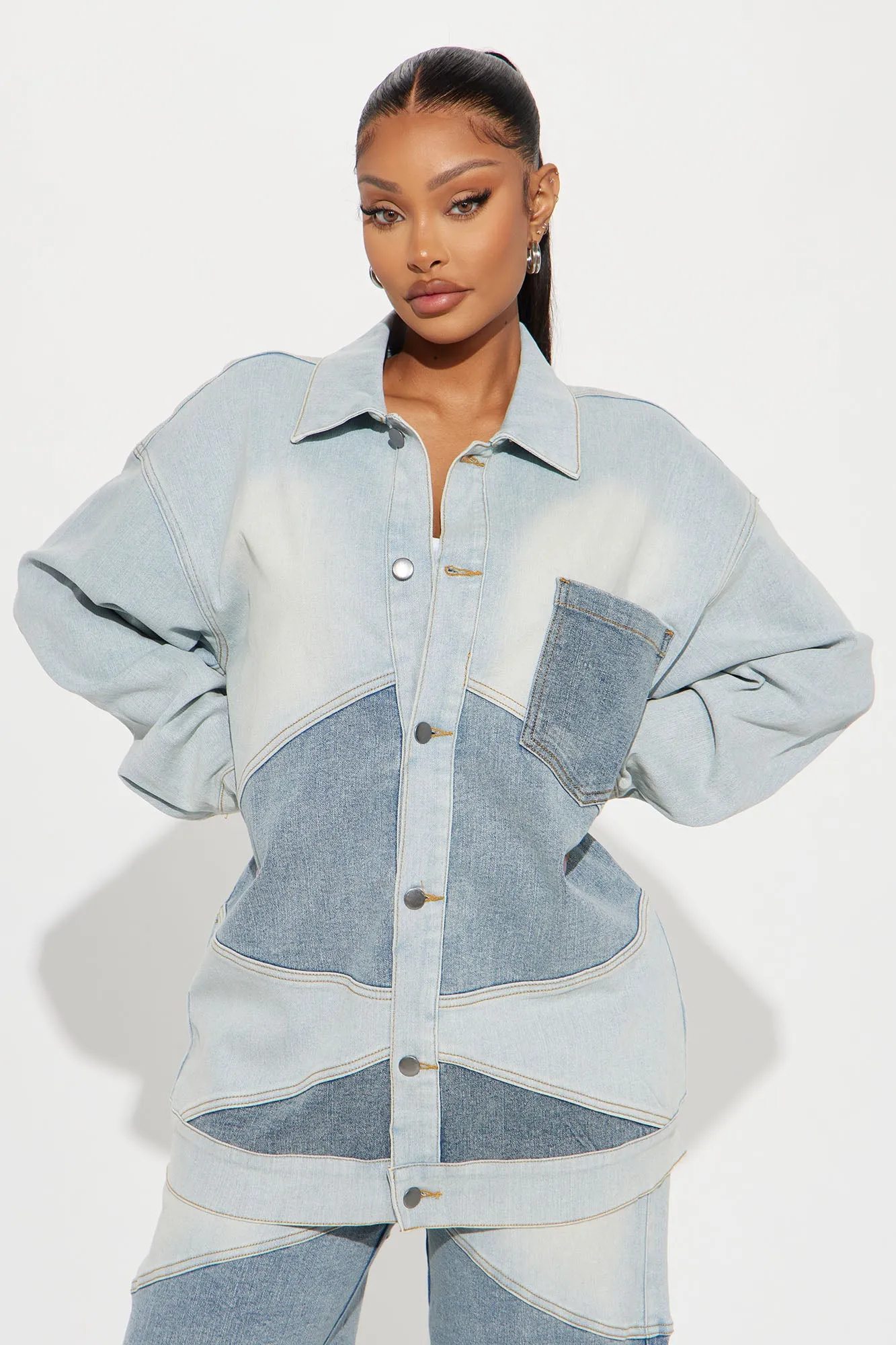 Better Shape Up Oversized Denim Shacket - Light Wash