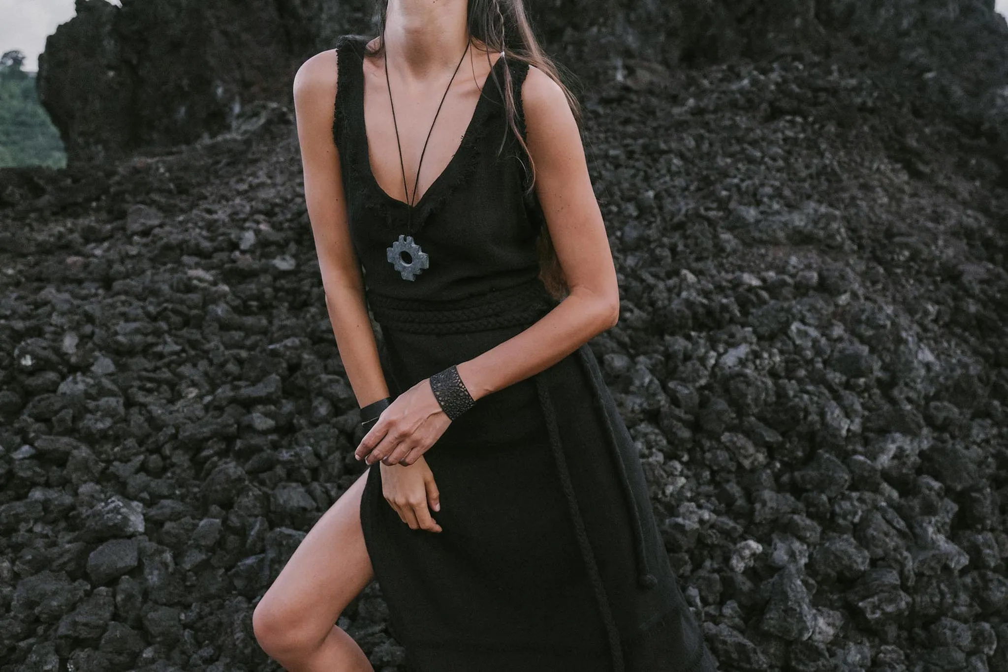 Black Casual Dream Wrap Dress Open Back High Slit Dress