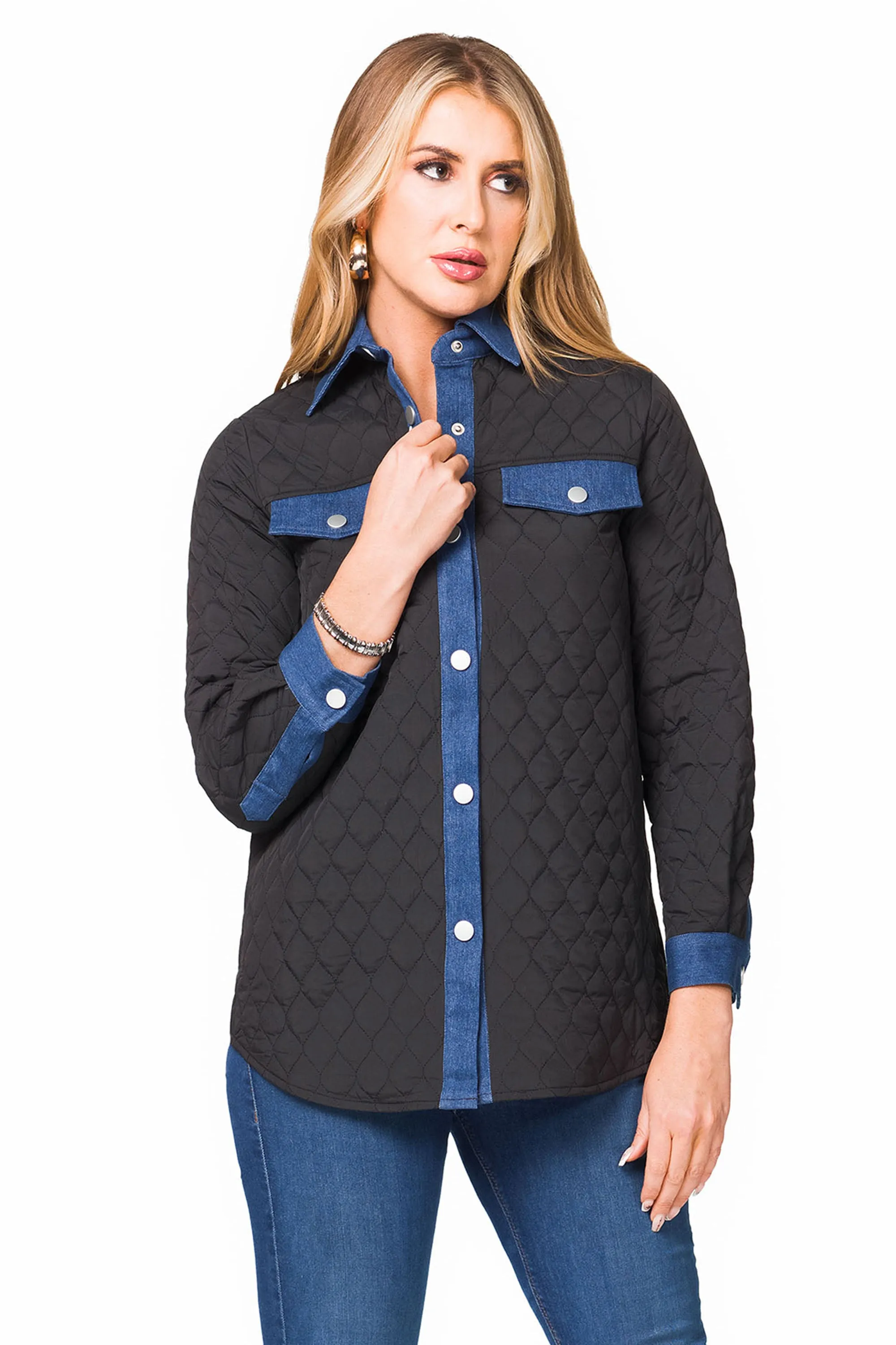 BLACK DENIM QUILTED SHACKET