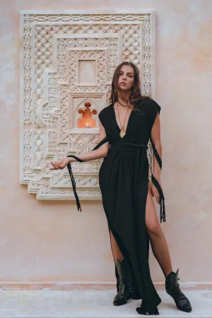 Black Goddess Macrame Dress • Boho Macrame Organic Wedding Dress