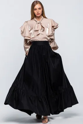 Black Pocketed Flared Maxi Skirt