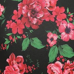 Black Red Pink Rose Floral Print 3/4 Sleeve Crossover Vintage Swing Dress