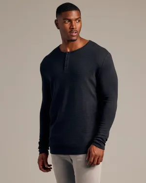 Black Tall Waffle Long Sleeve Henley