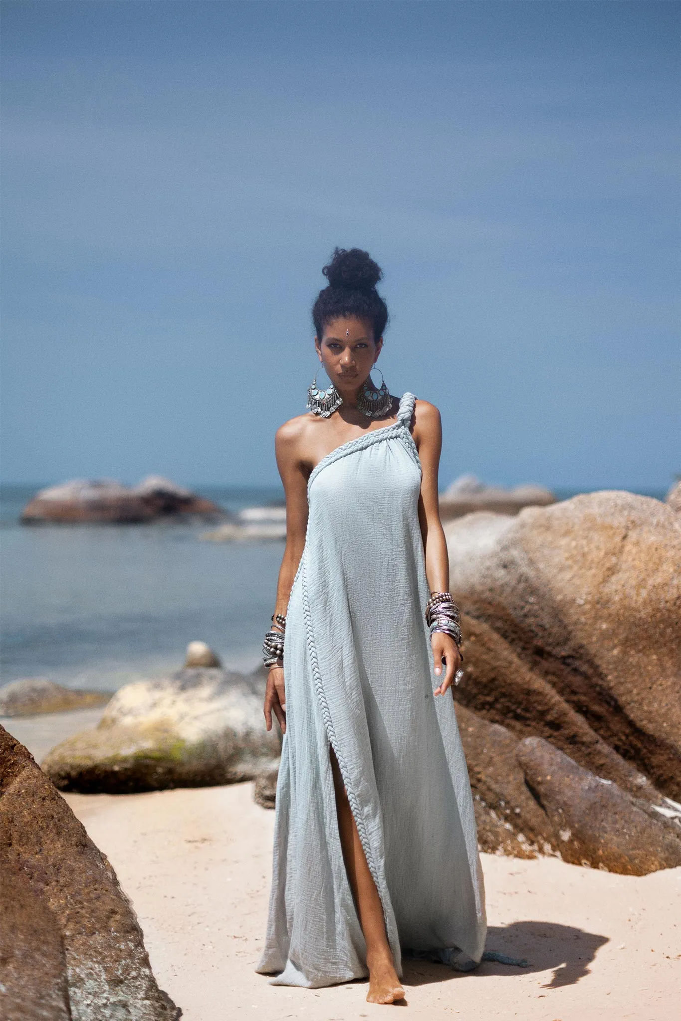 Blue Aurora Greek Goddess Dress • Macrame Toga Dress • One shoulder Maxi Dress