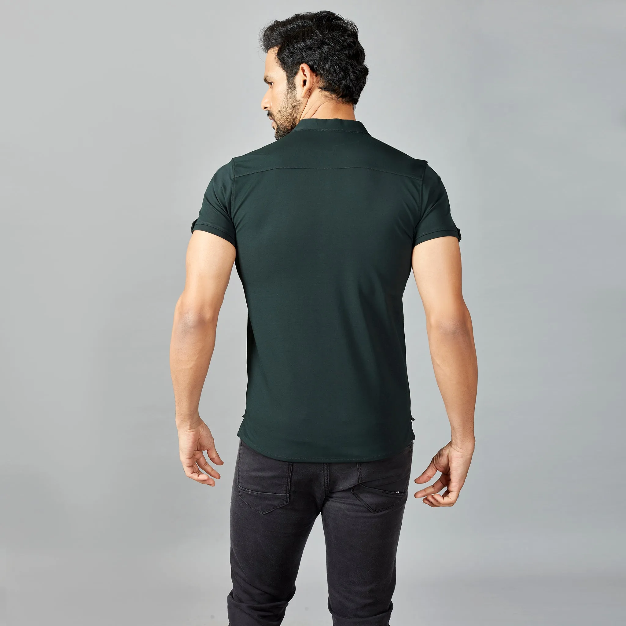 Bottle Green Henley T-shirt.