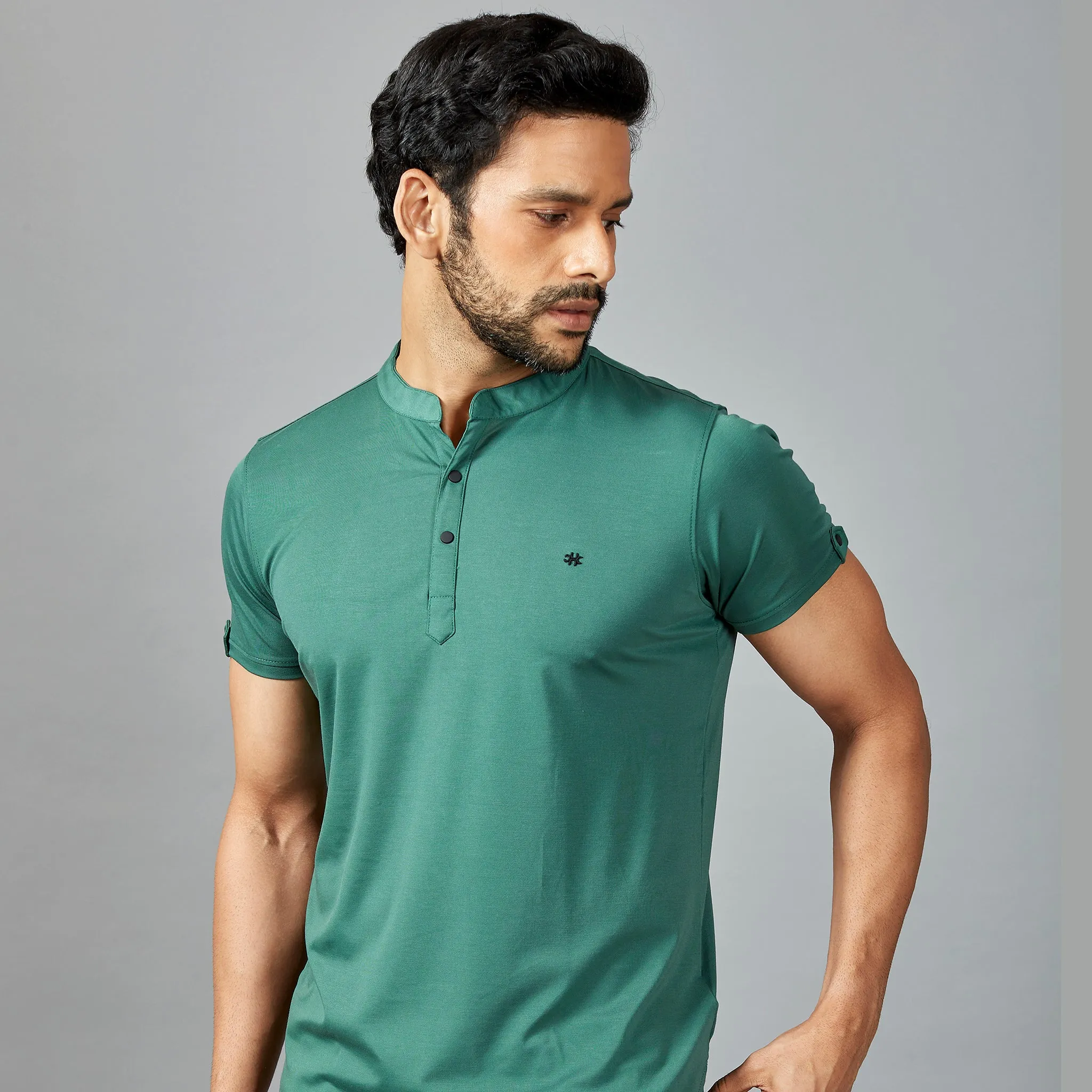 Bottle Green Henley T-shirt.