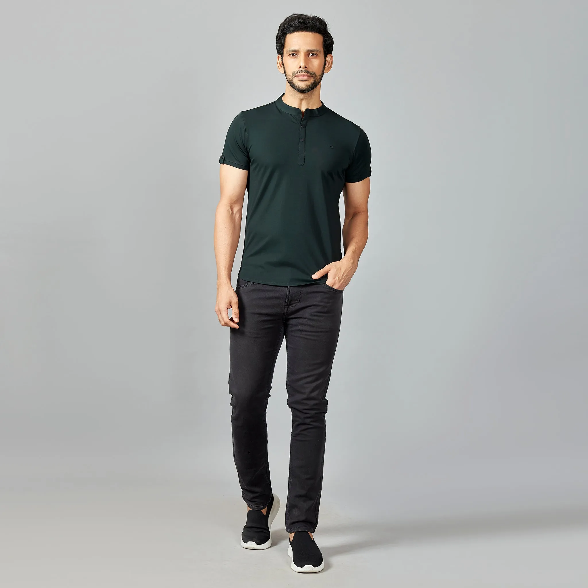 Bottle Green Henley T-shirt.