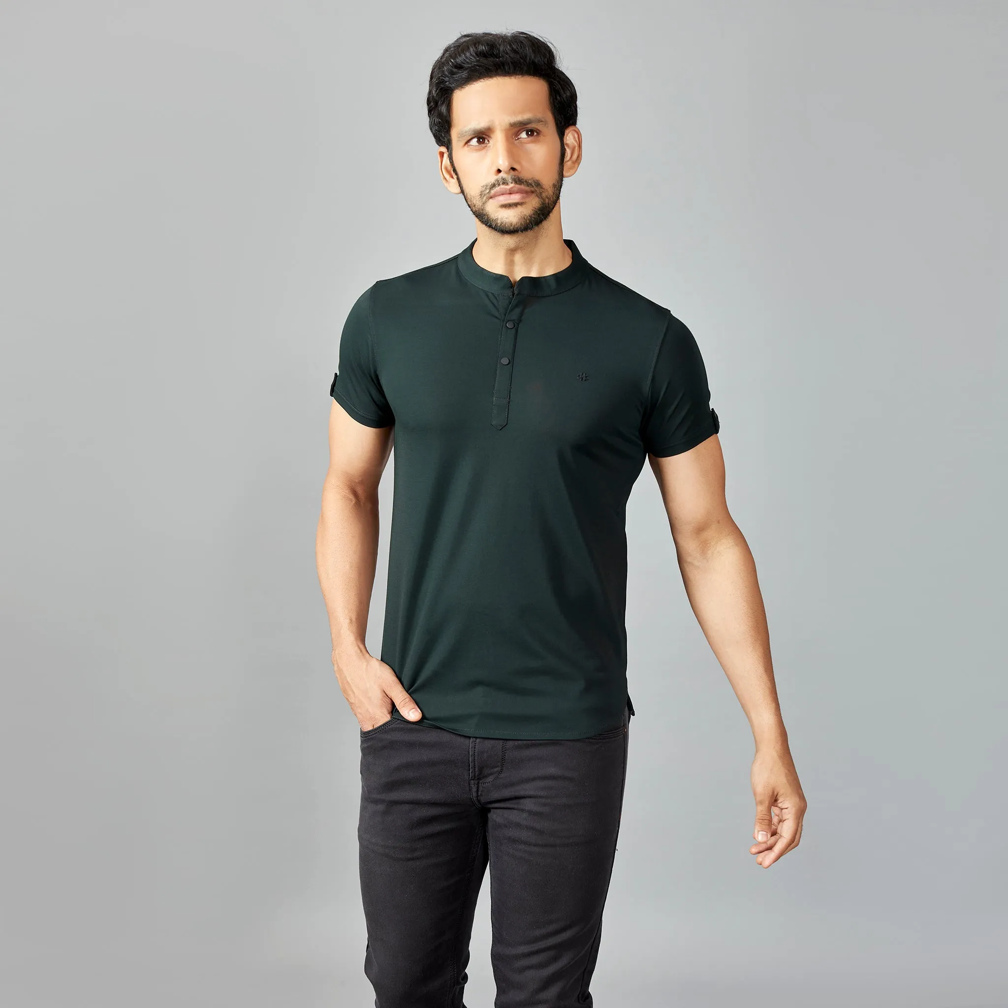 Bottle Green Henley T-shirt.