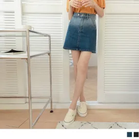 BRUSHED A-LINE DENIM COTTON MINI SKIRTS