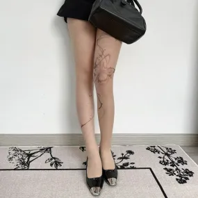 Butterfly print sheer mesh tights