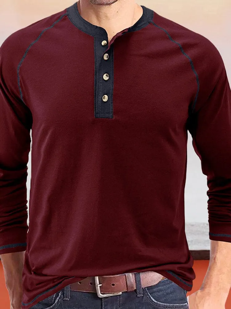 Button Down Long Sleeve Henley Shirt