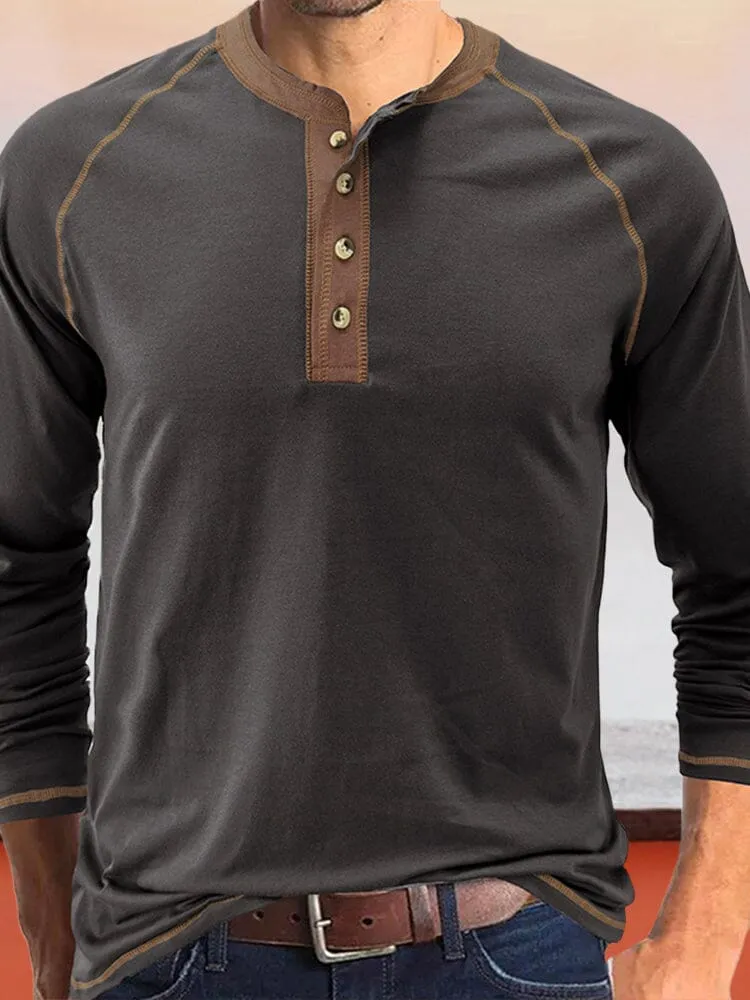 Button Down Long Sleeve Henley Shirt