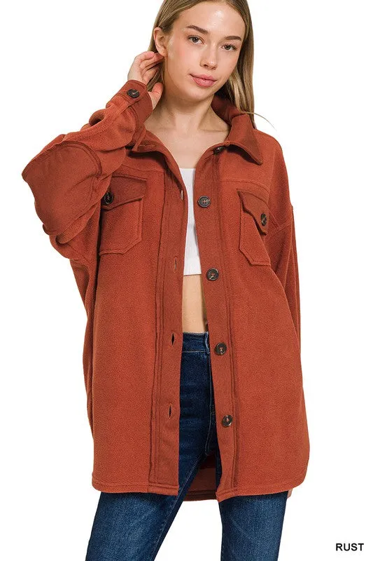 Calling For You - Rust Oversized Fleece Shacket