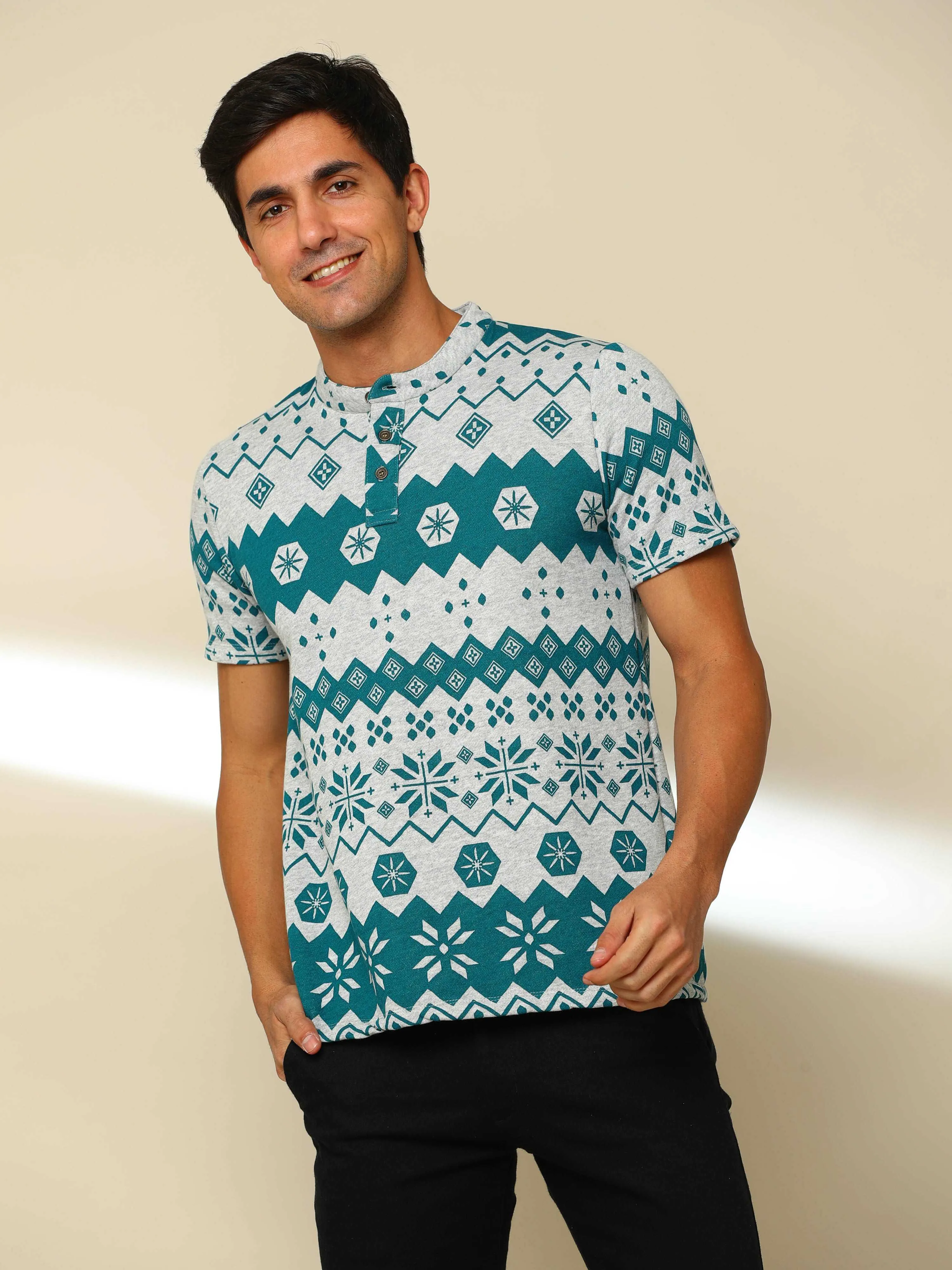 Cambric Peacock Green Henley T Shirt