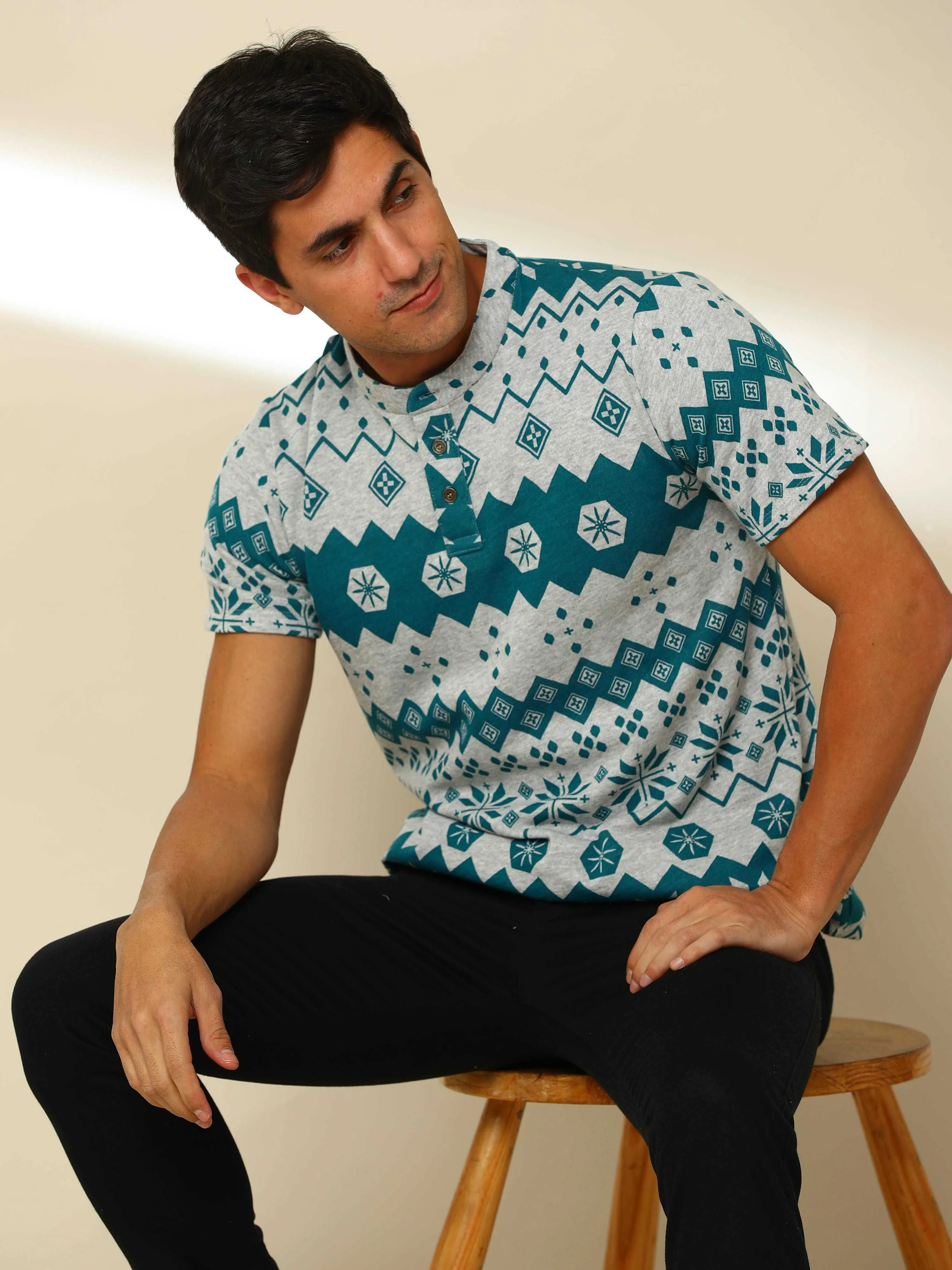 Cambric Peacock Green Henley T Shirt