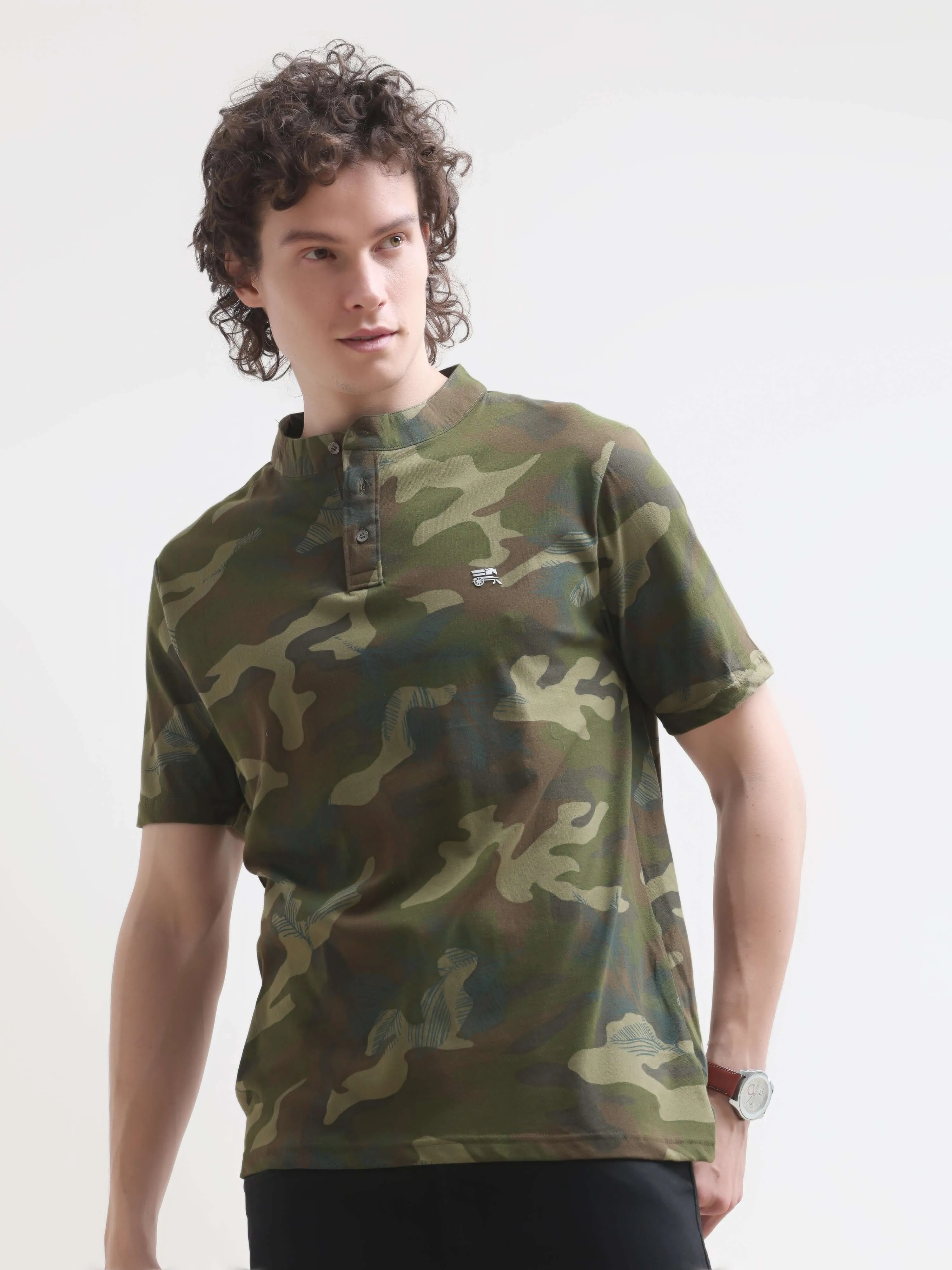 Camo Green Henley T-shirt