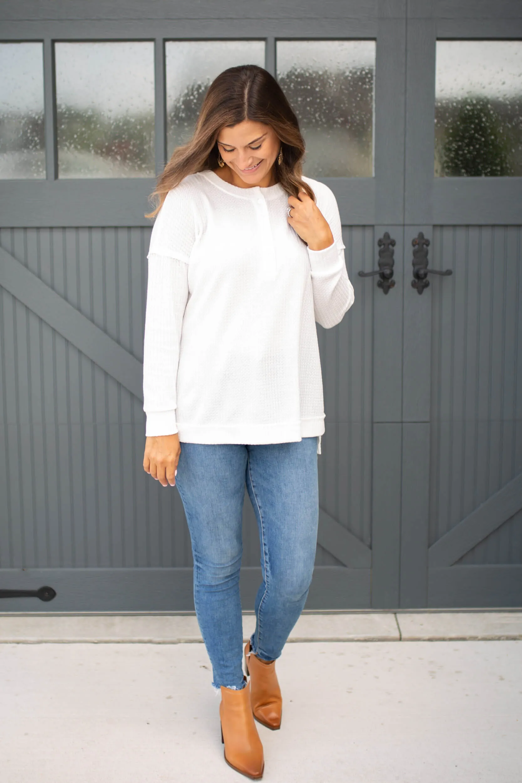 Candace Long Sleeve Thermal Henley Tunic Top