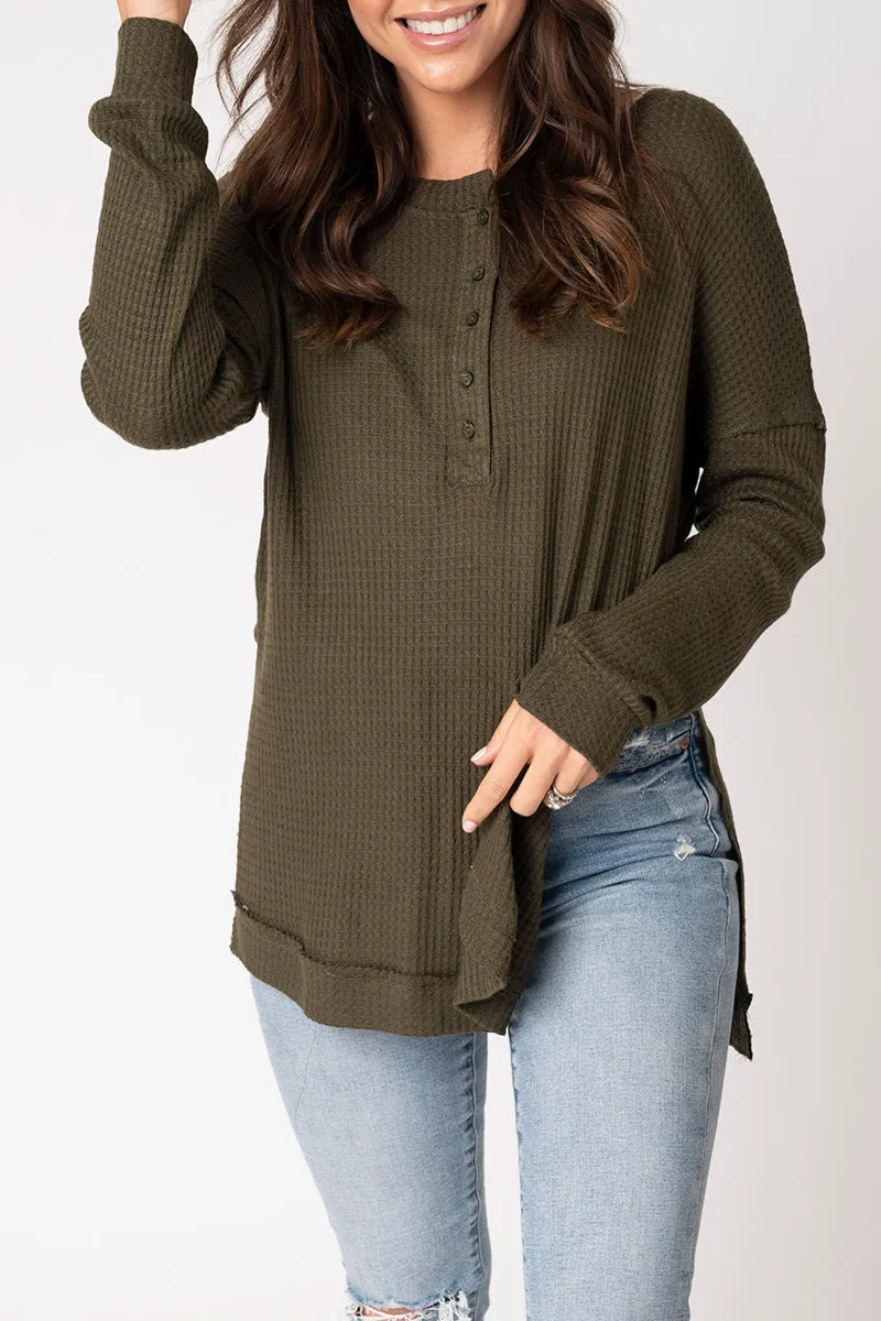 Candace Long Sleeve Thermal Henley Tunic Top