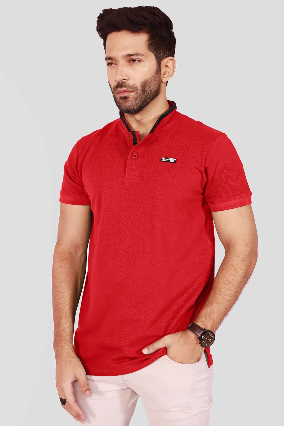 Cardinal Red Mandarin Collar Polo Shirt - S22 - MP0100R