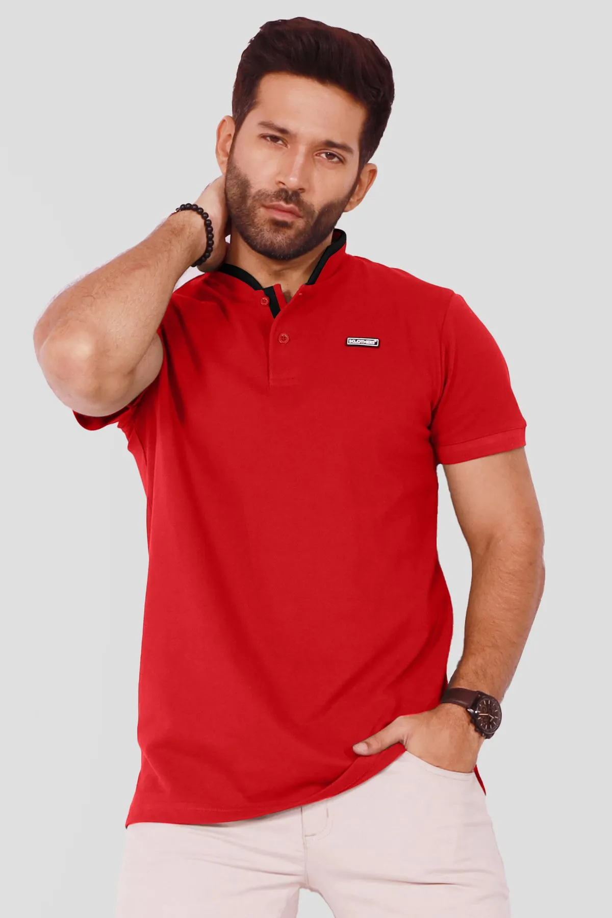 Cardinal Red Mandarin Collar Polo Shirt - S22 - MP0100R